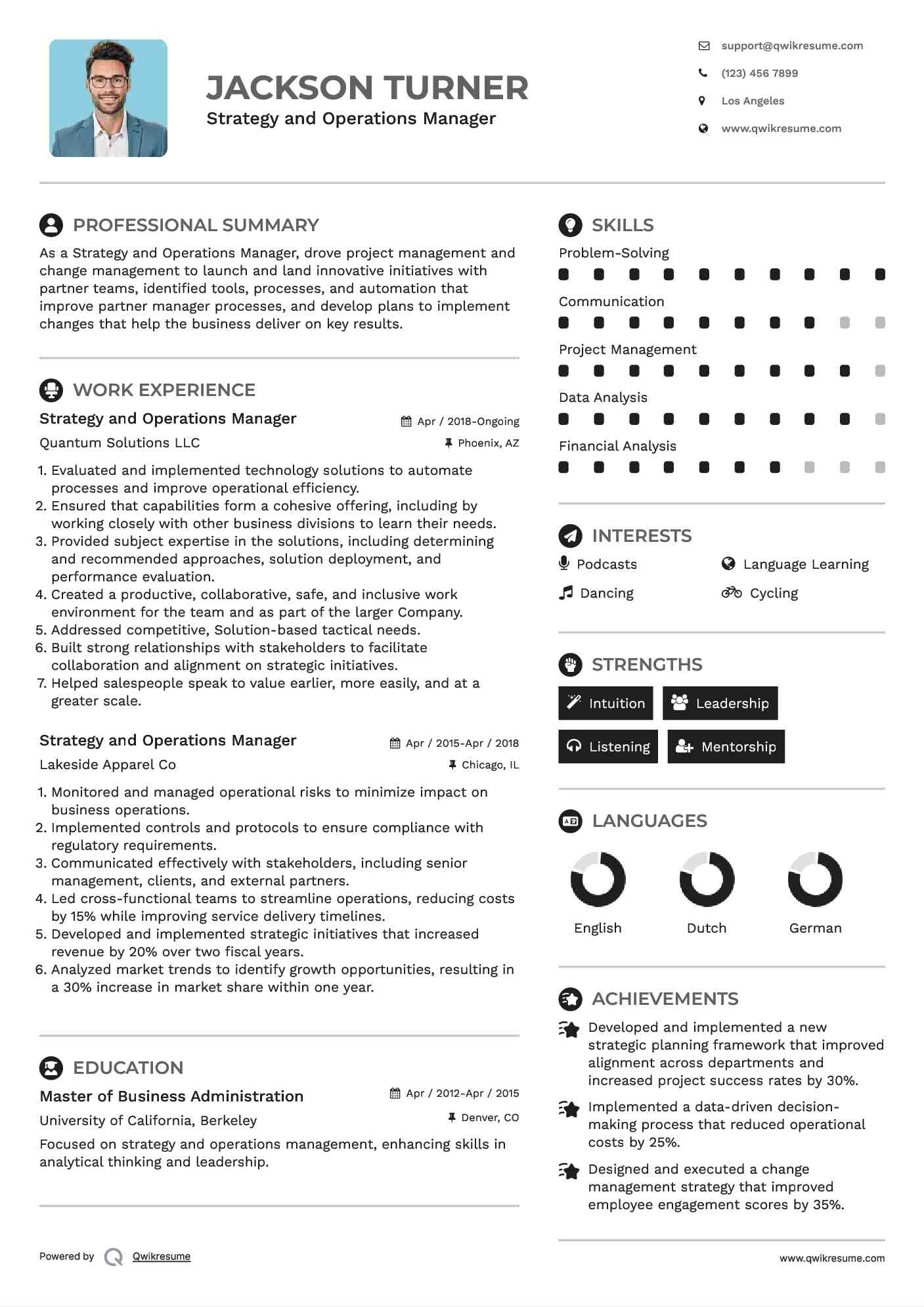 Strategy and Operations Manager Resume Template