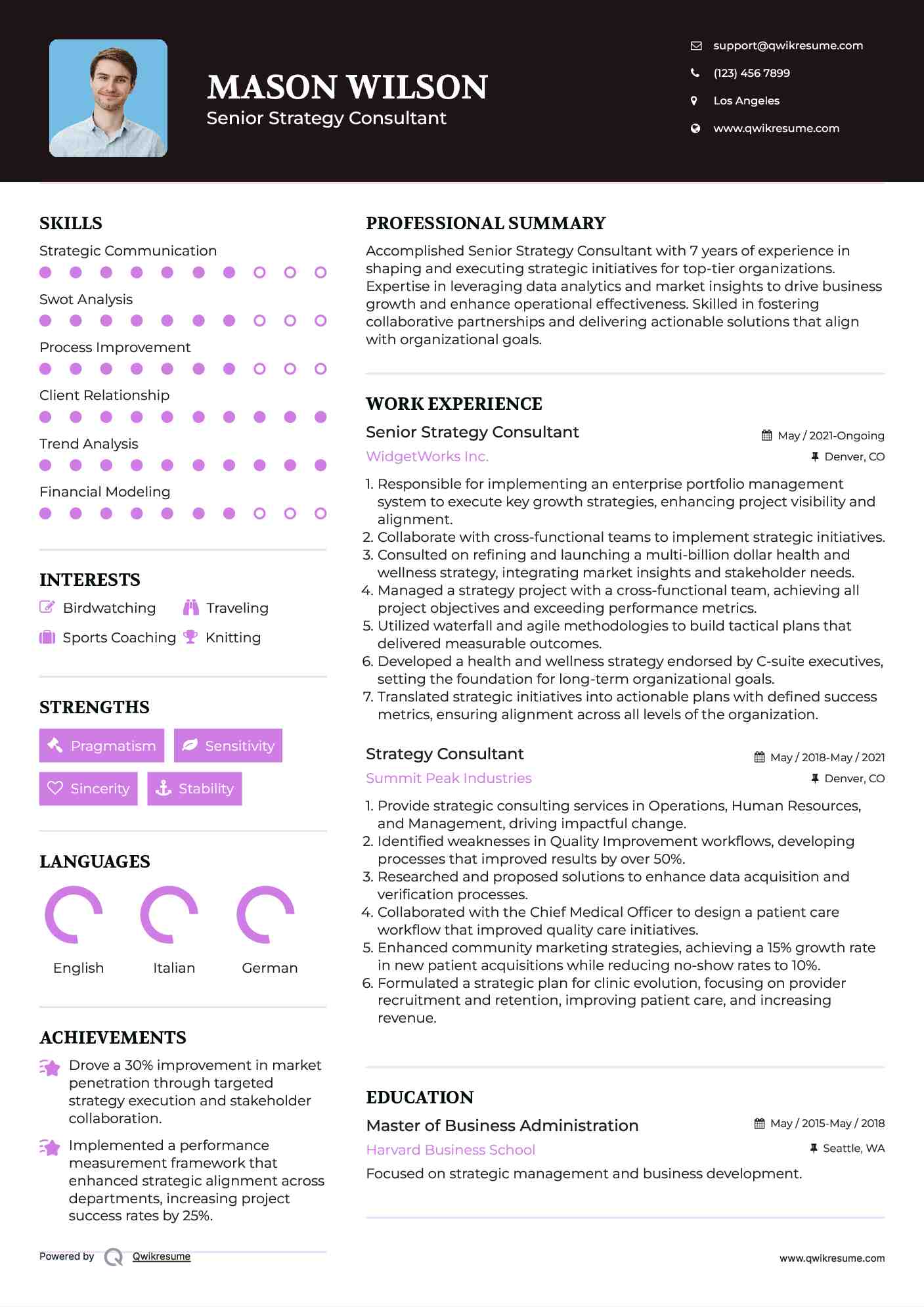Senior Strategy Consultant  Resume Format