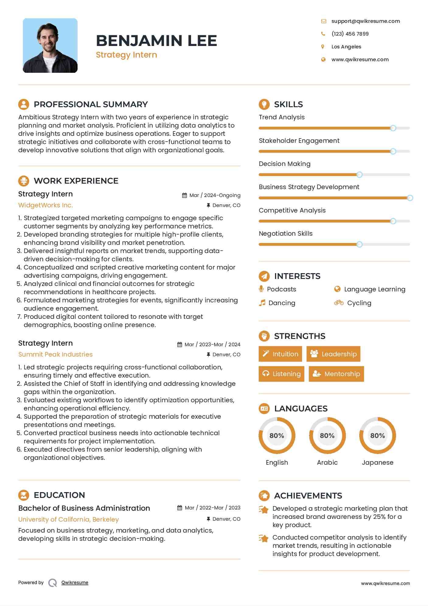 Strategy Intern Resume Template