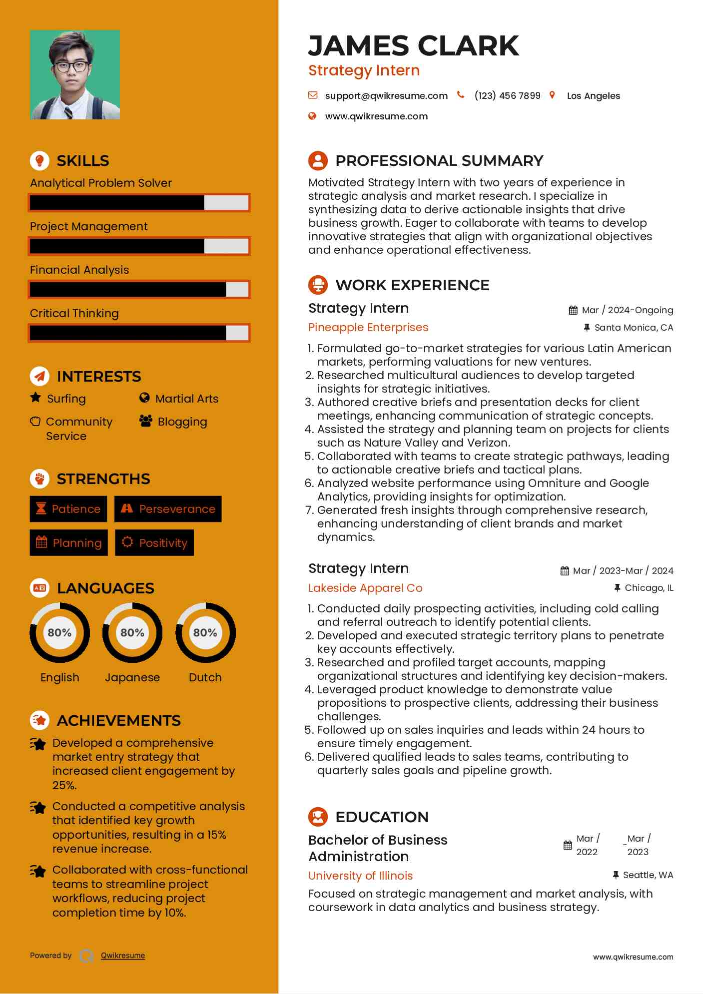 Strategy Intern Resume Template