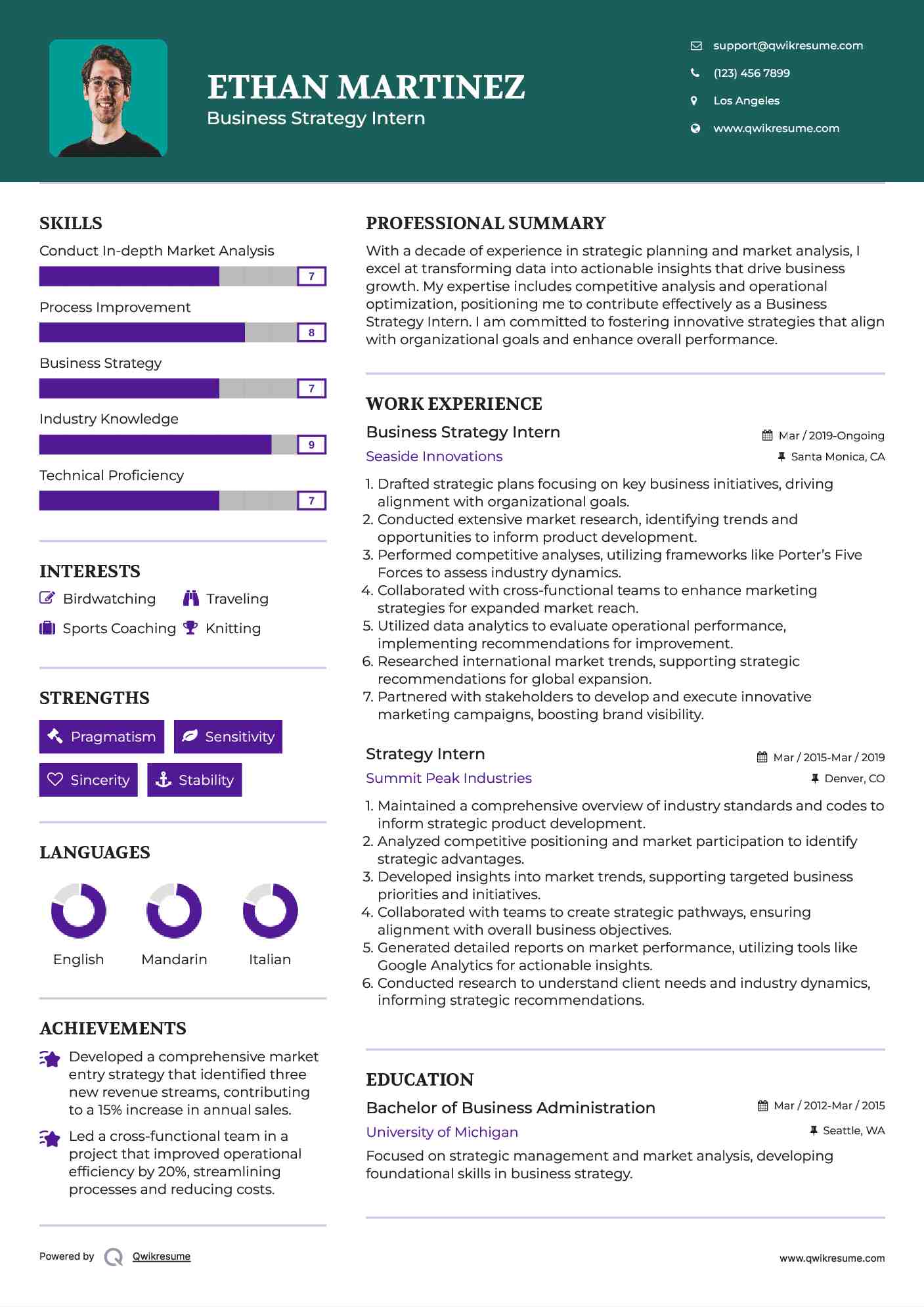 Business Strategy Intern Resume Template