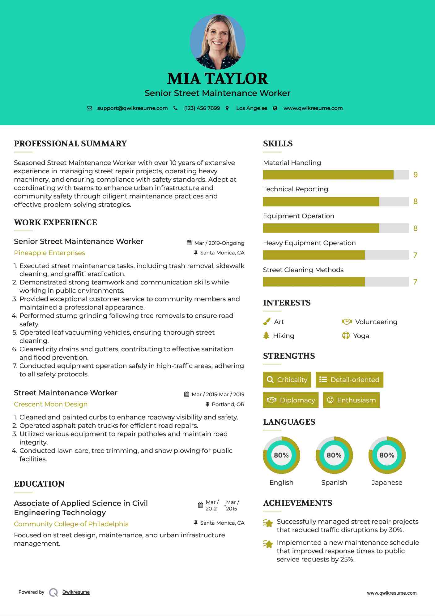 Senior Street Maintenance Worker Resume Template