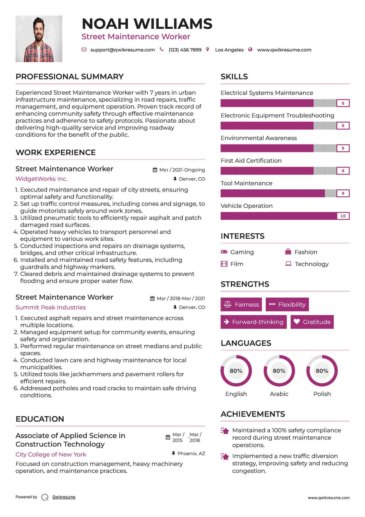 Street Maintenance Worker Resume Model