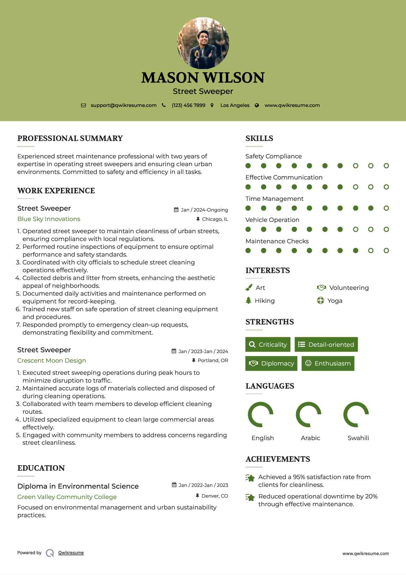 Street Sweeper Resume Sample