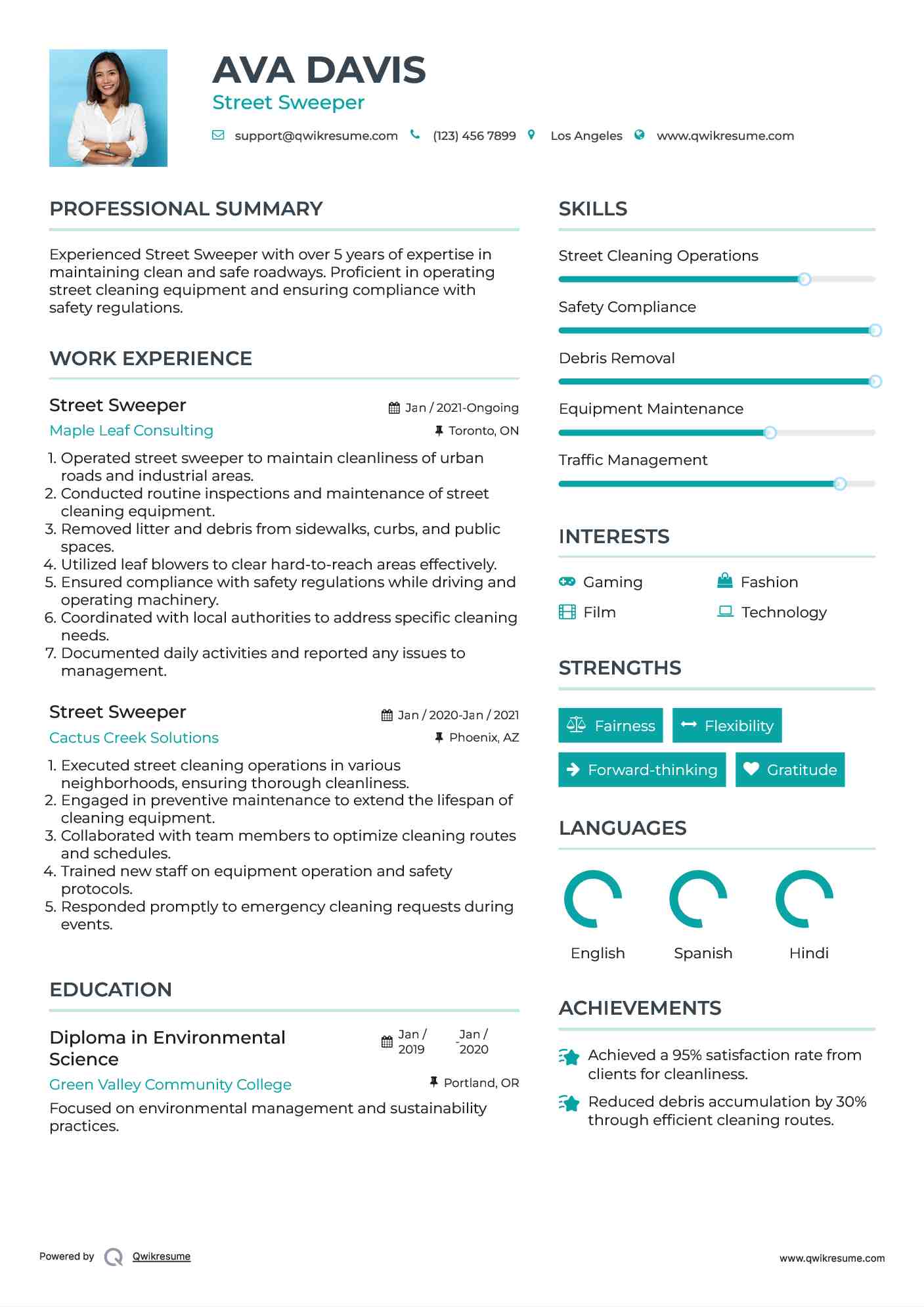 Street Sweeper Resume Example