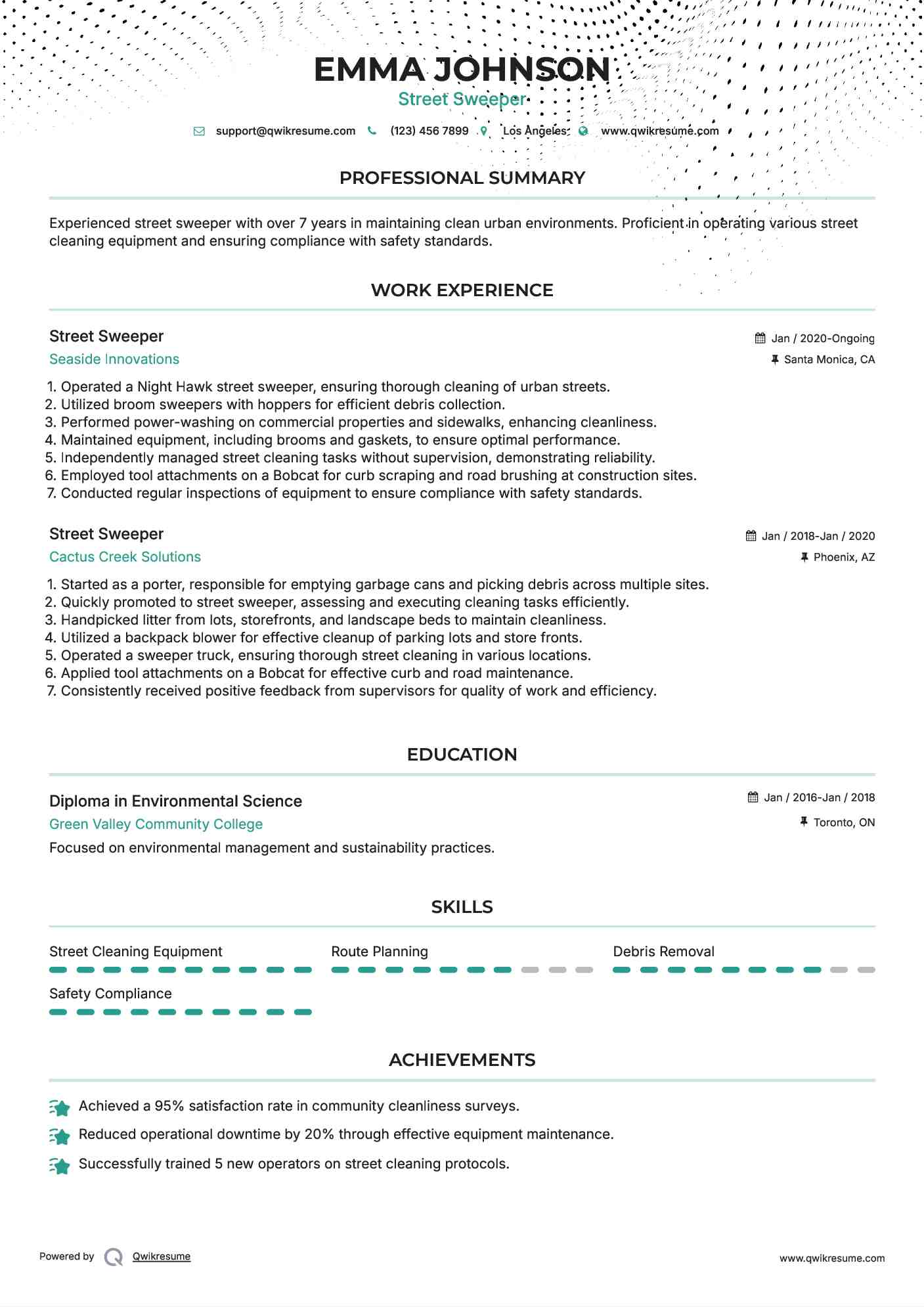 Street Sweeper Resume Example