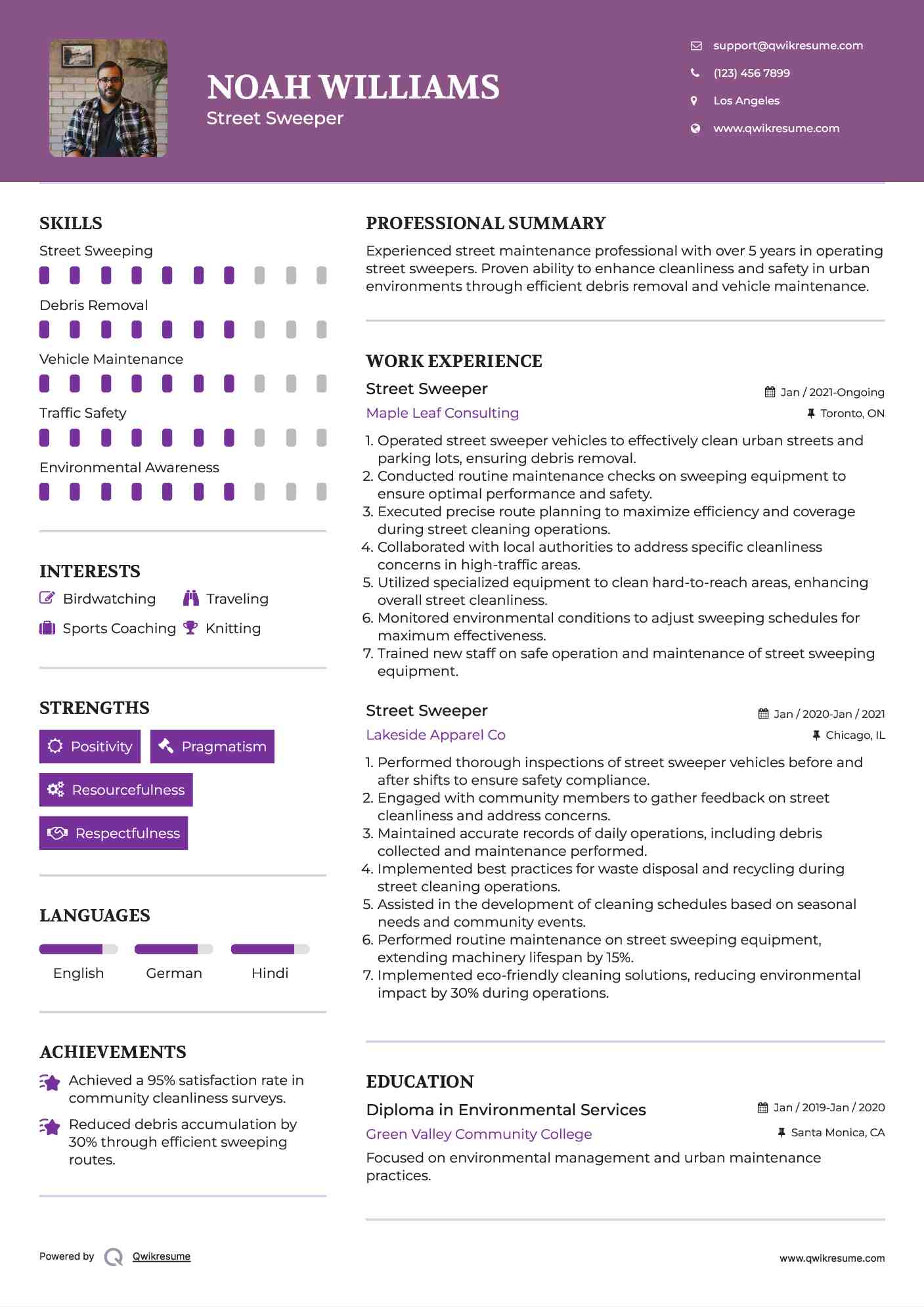 Street Sweeper Resume Model