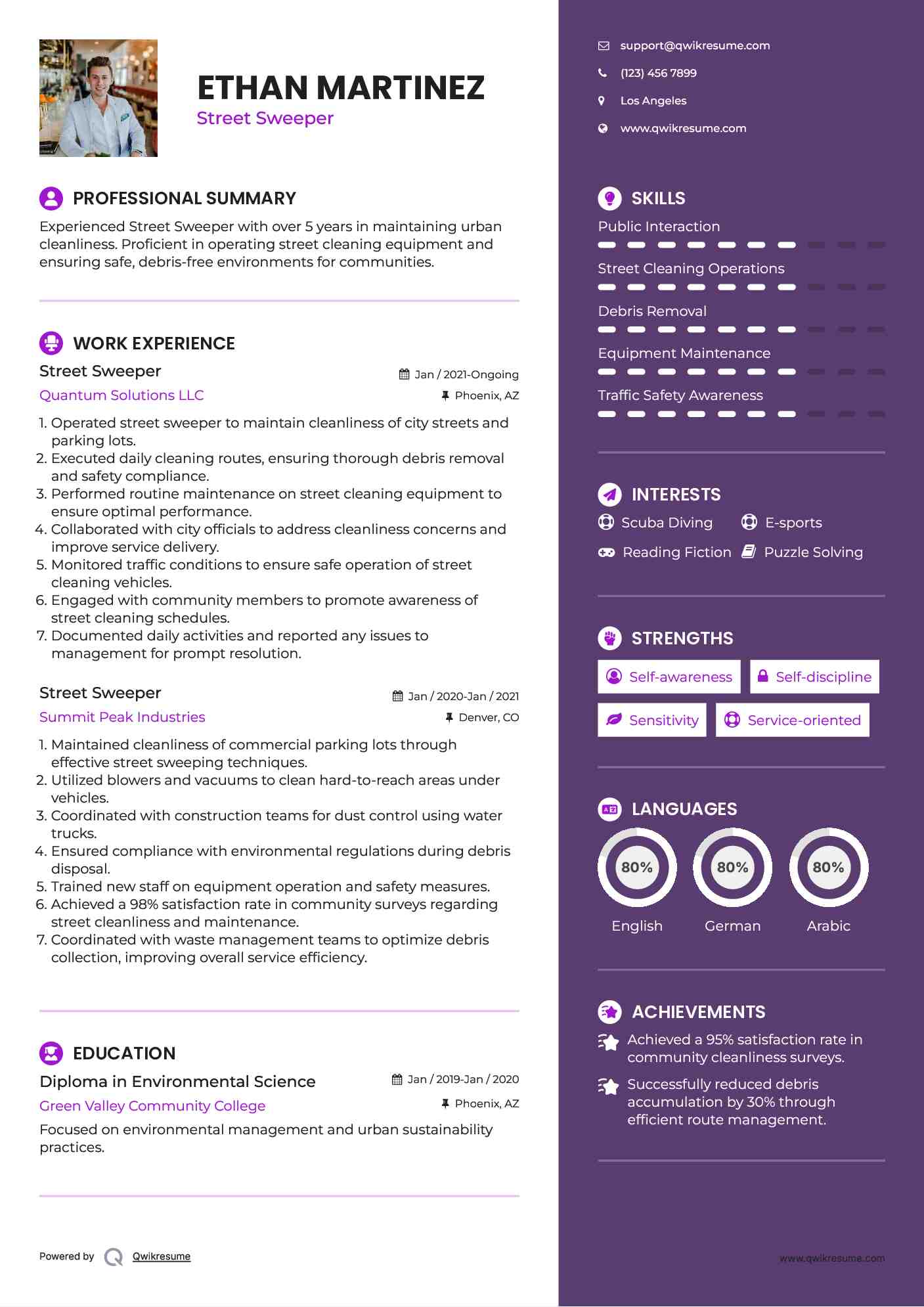 Street Sweeper Resume Model