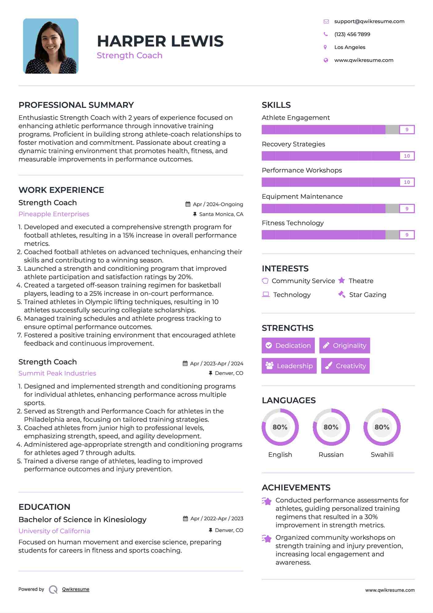 Strength Coach Resume Example