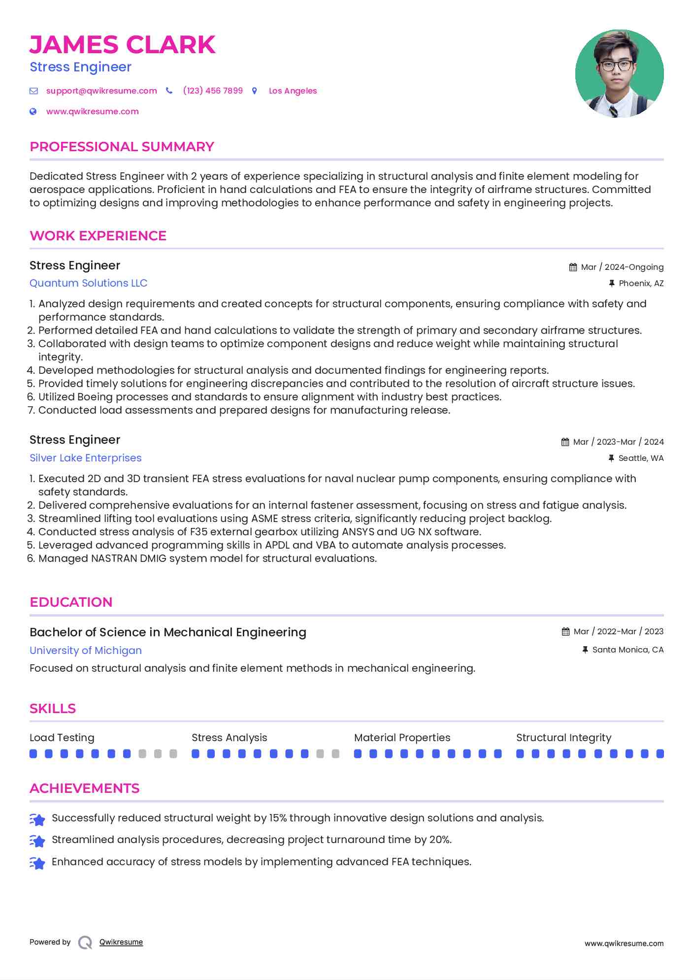 Stress Engineer Resume Model