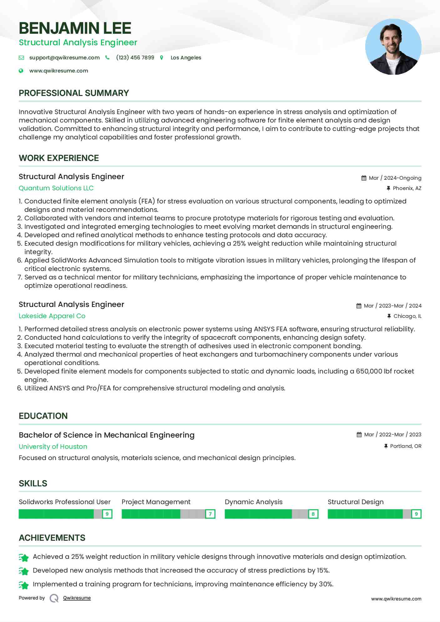 Structural Analysis Engineer Resume Model