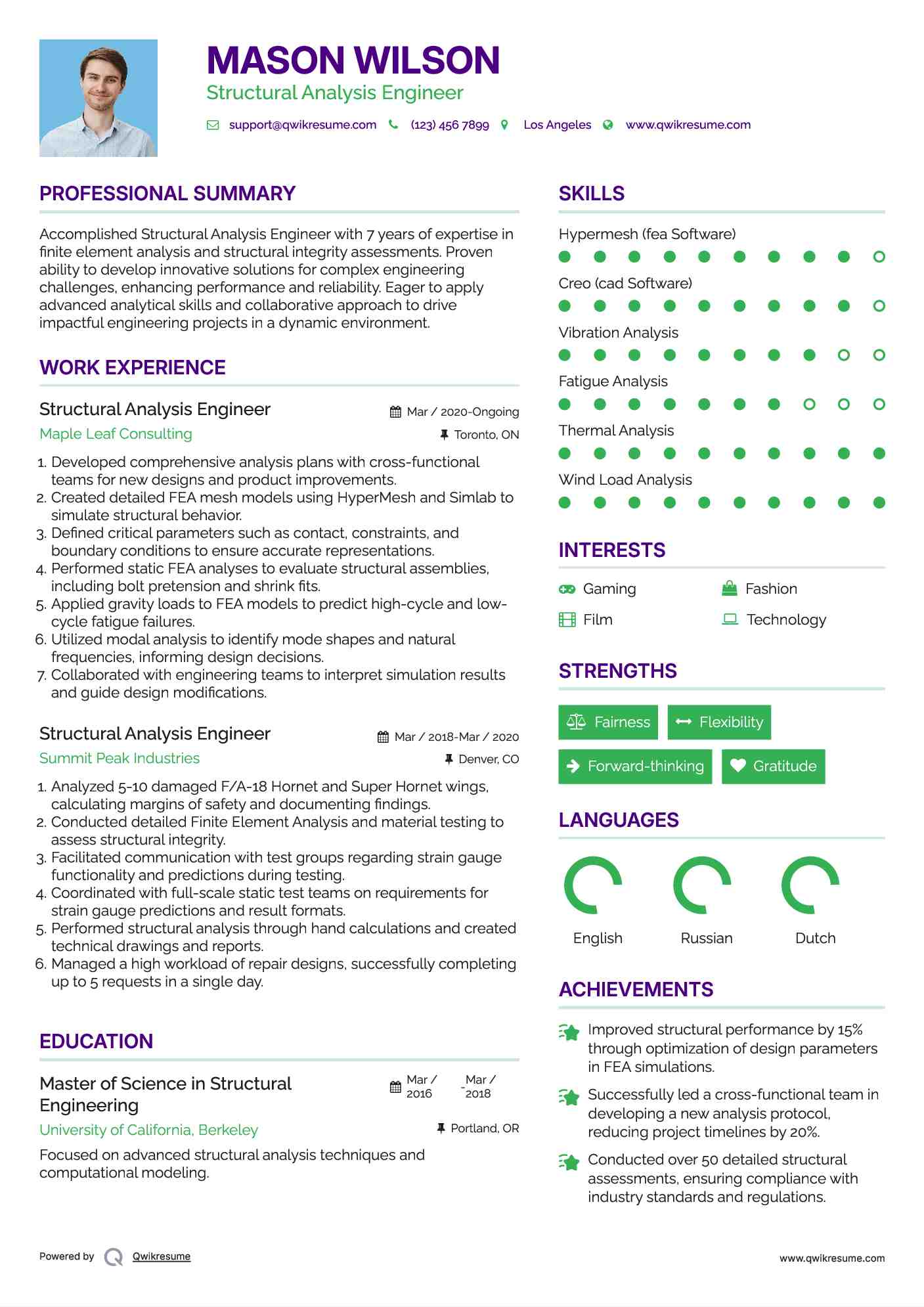 Structural Analysis Engineer Resume Sample