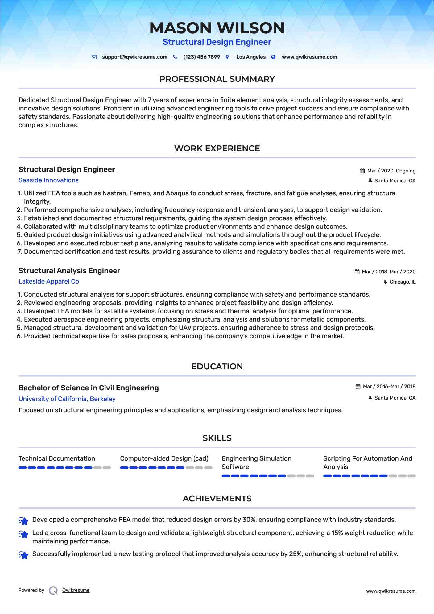 Structural Design Engineer Resume Example