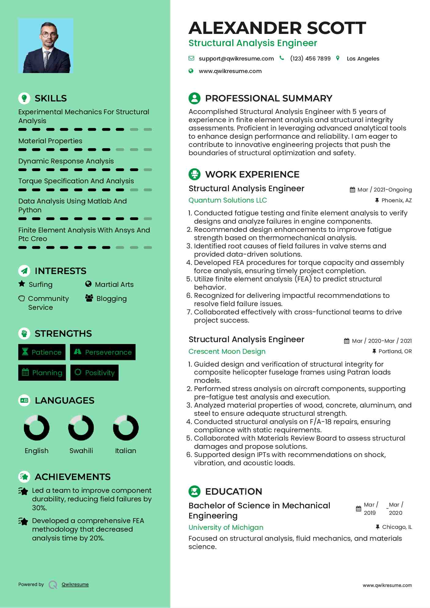 Structural Analysis Engineer Resume Example