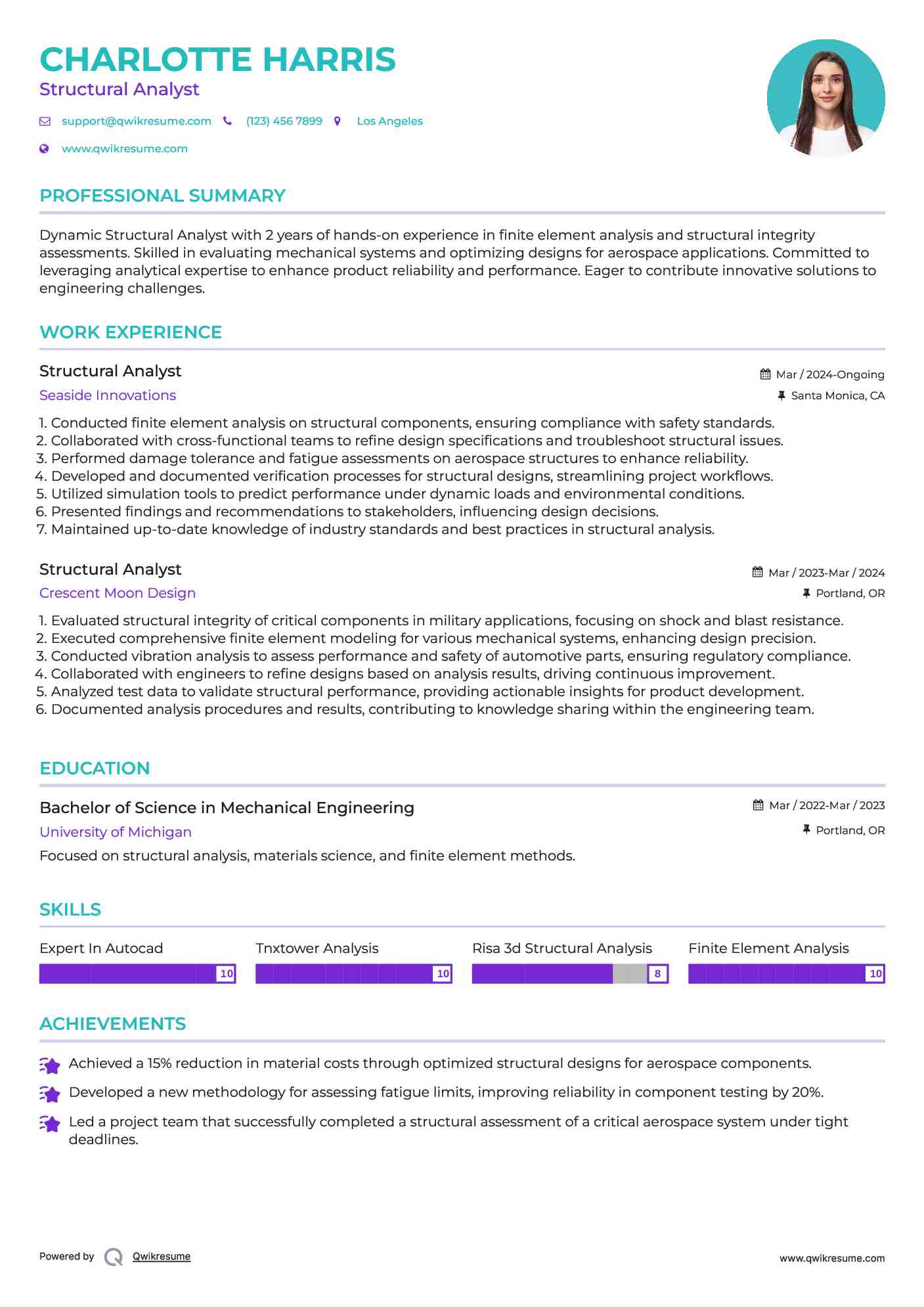 Structural Analyst Resume Sample