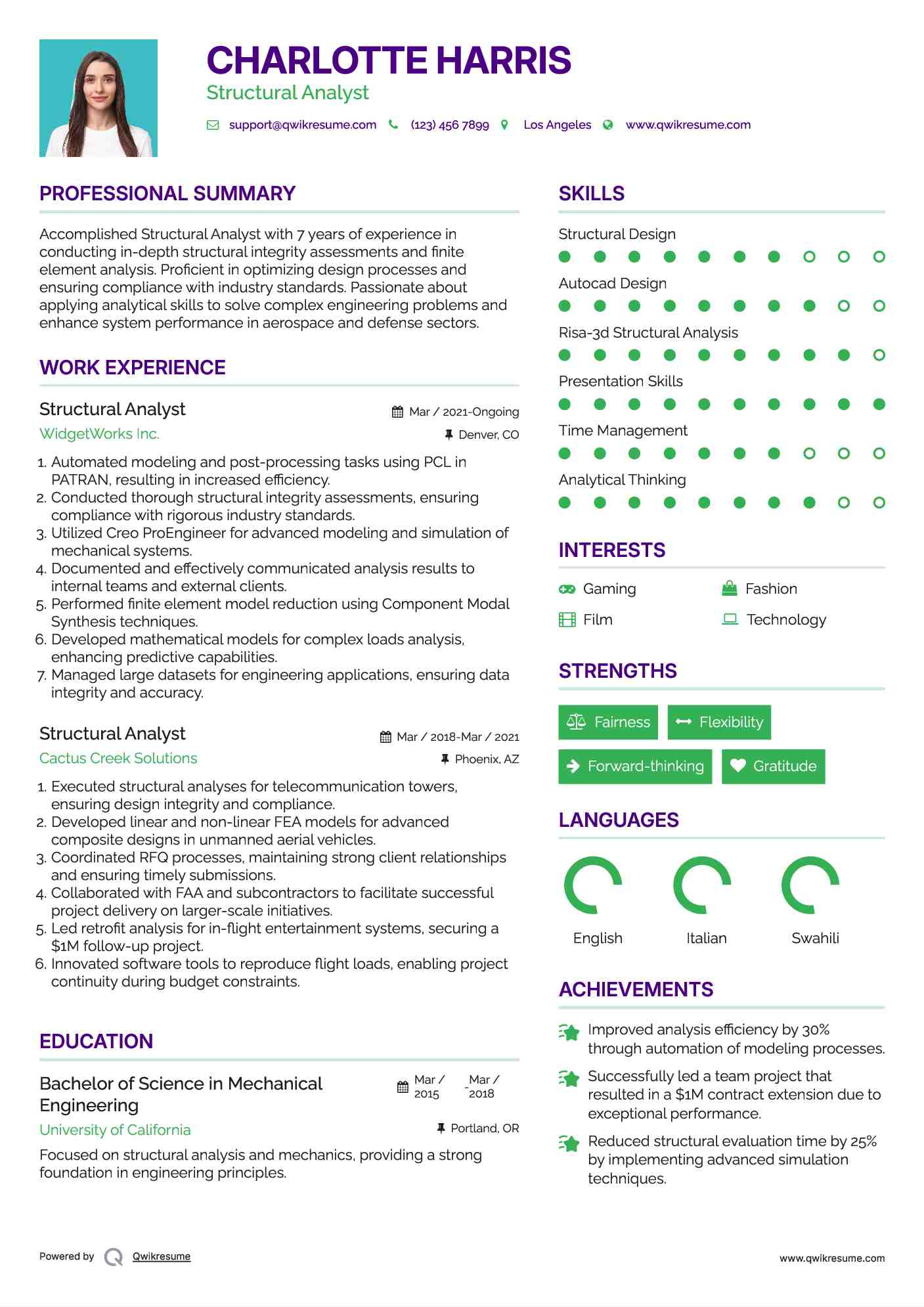 Structural Analyst Resume Example