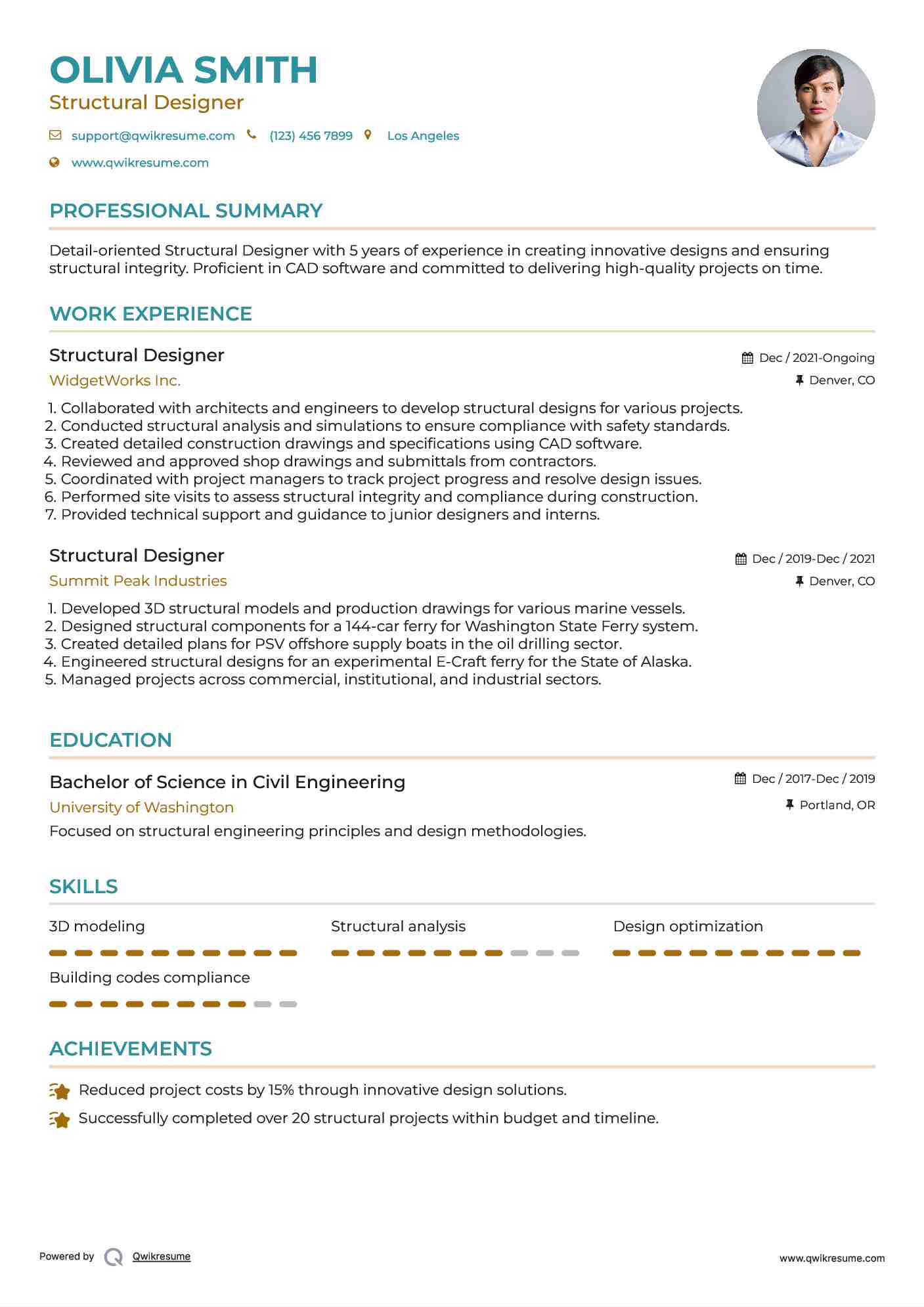 Structural Designer Resume Format