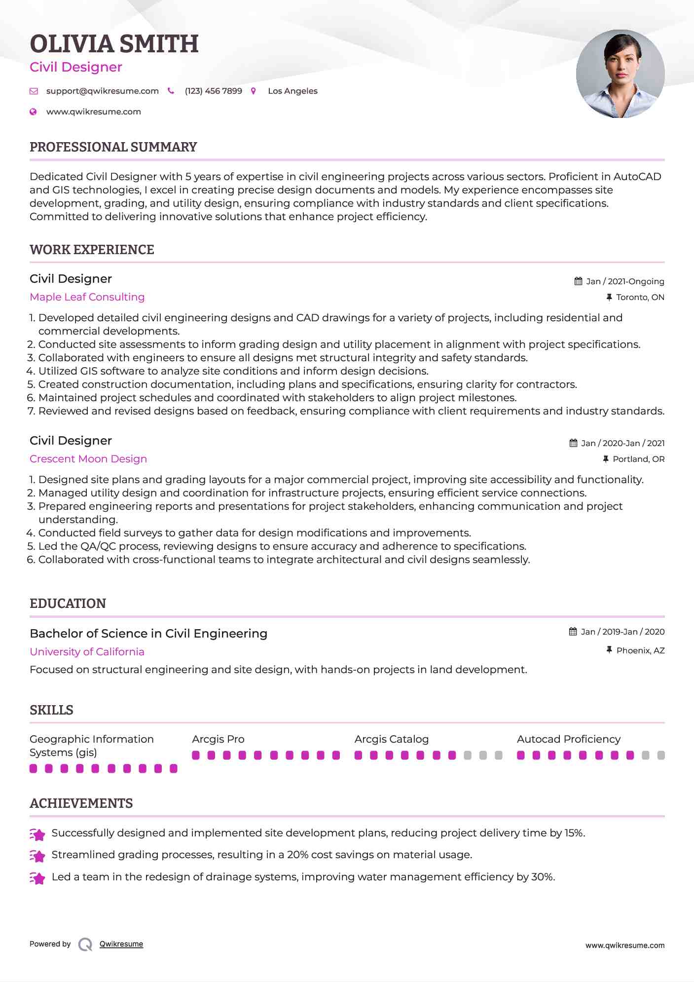 Civil Designer Resume Sample