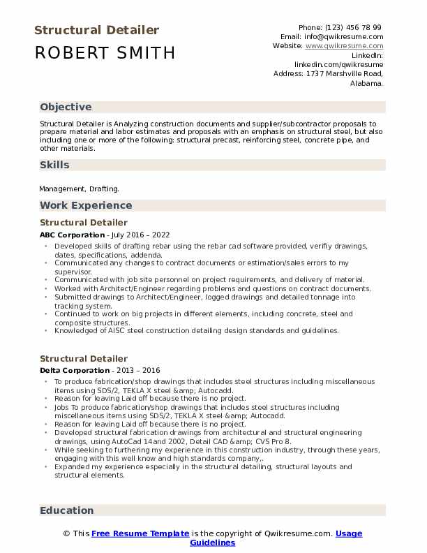 Structural Detailer Resume Samples QwikResume