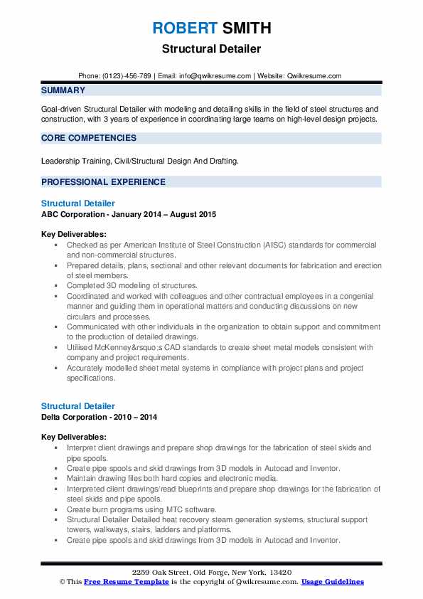 Structural Detailer Resume Samples QwikResume