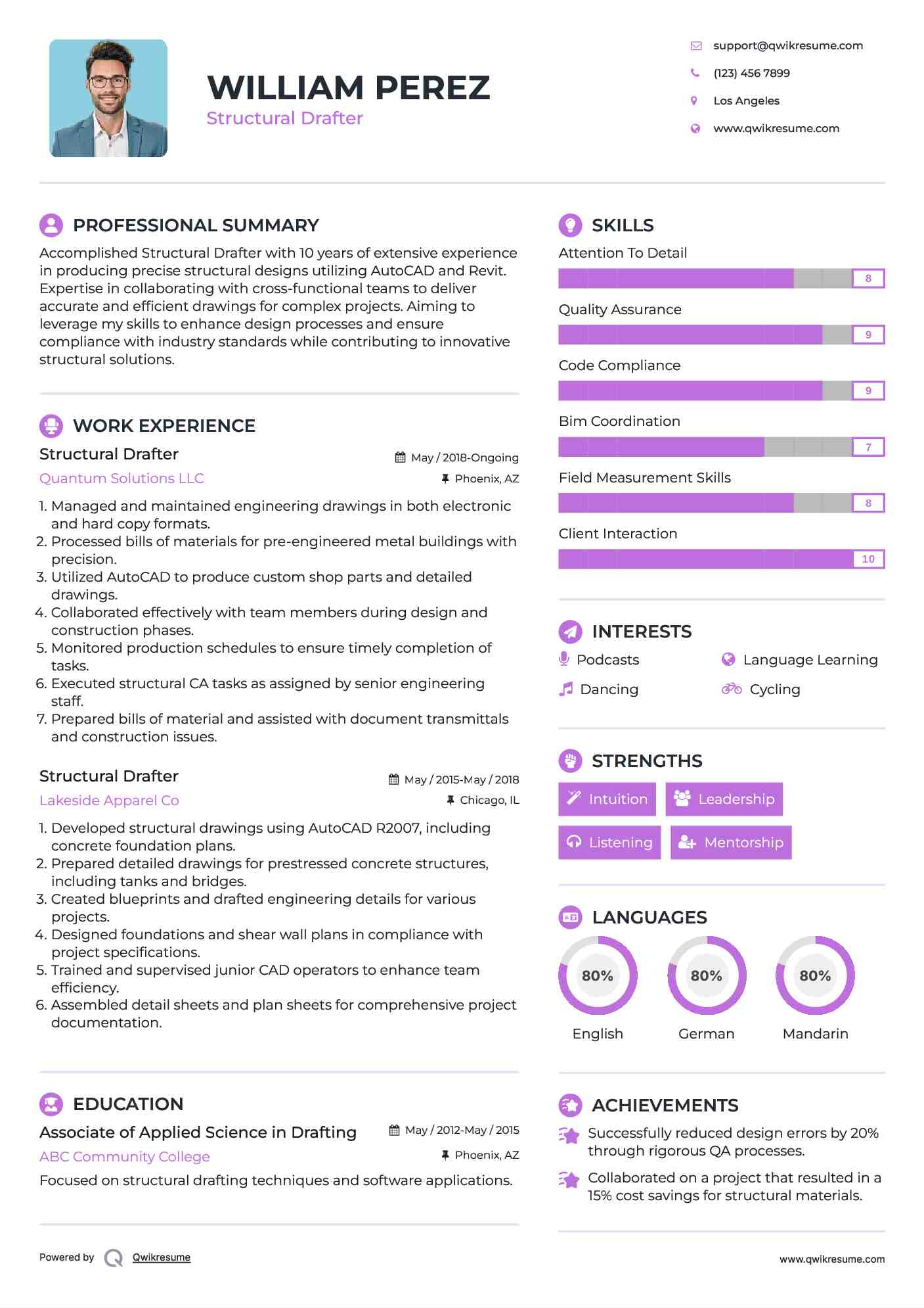 Structural Drafter Resume Model