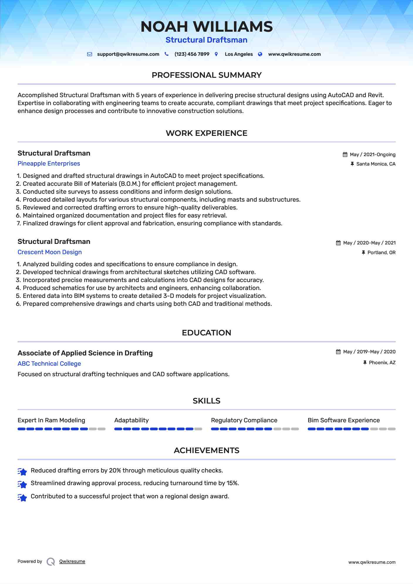 Structural Draftsman Resume Format