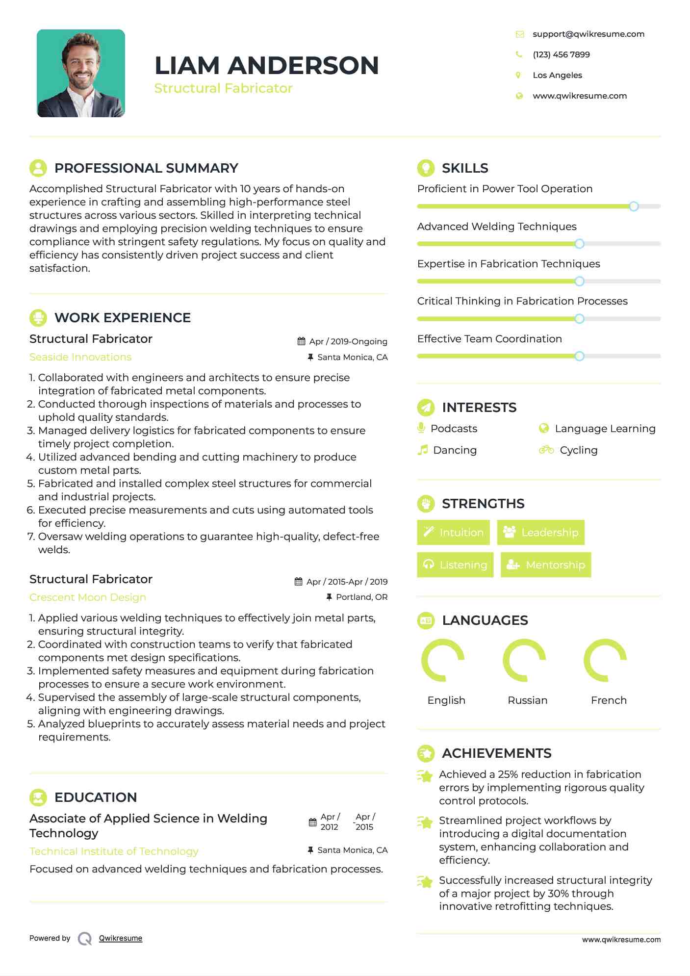 Structural Fabricator Resume Format