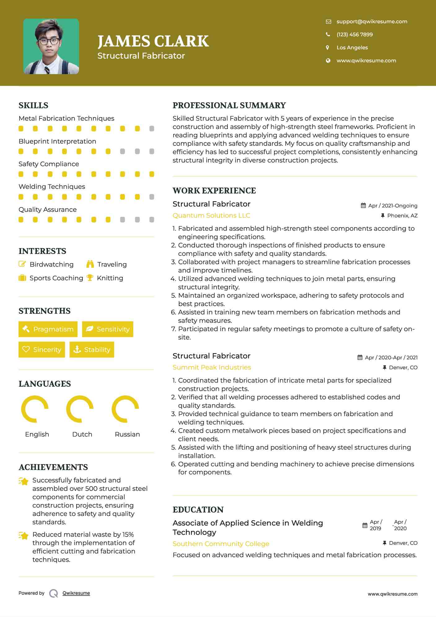 Structural Fabricator Resume Template