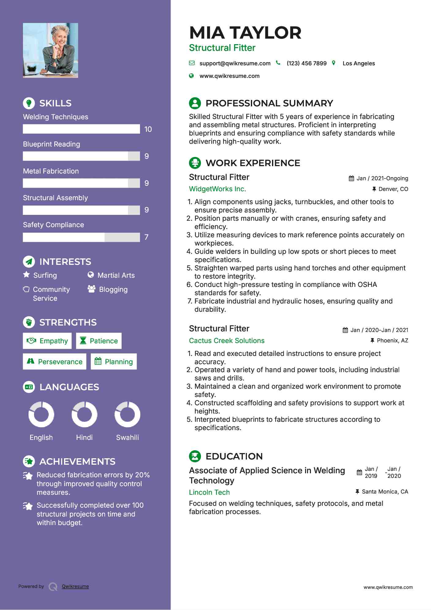 Structural Fitter Resume Model