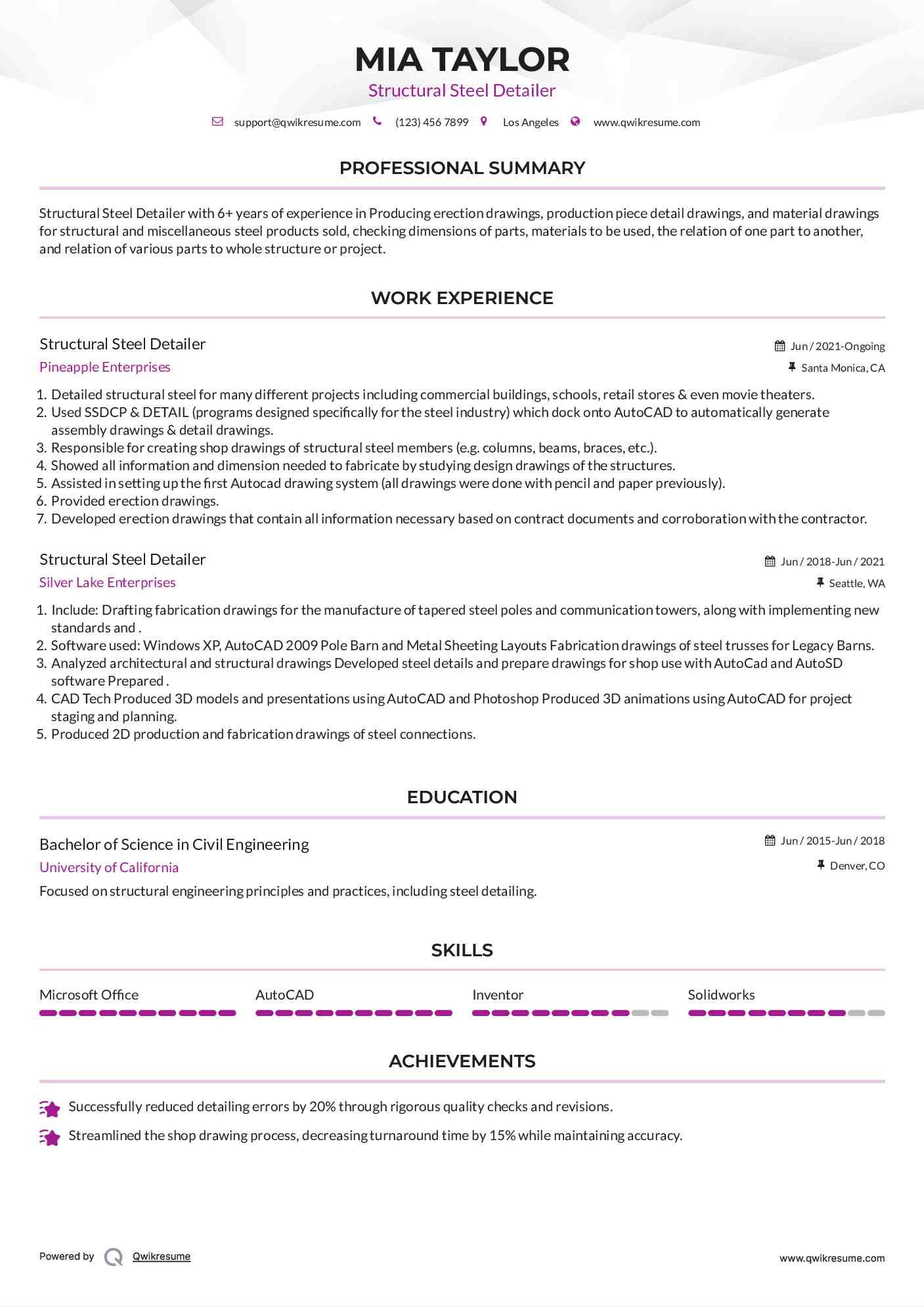 Structural Steel Detailer Resume Model