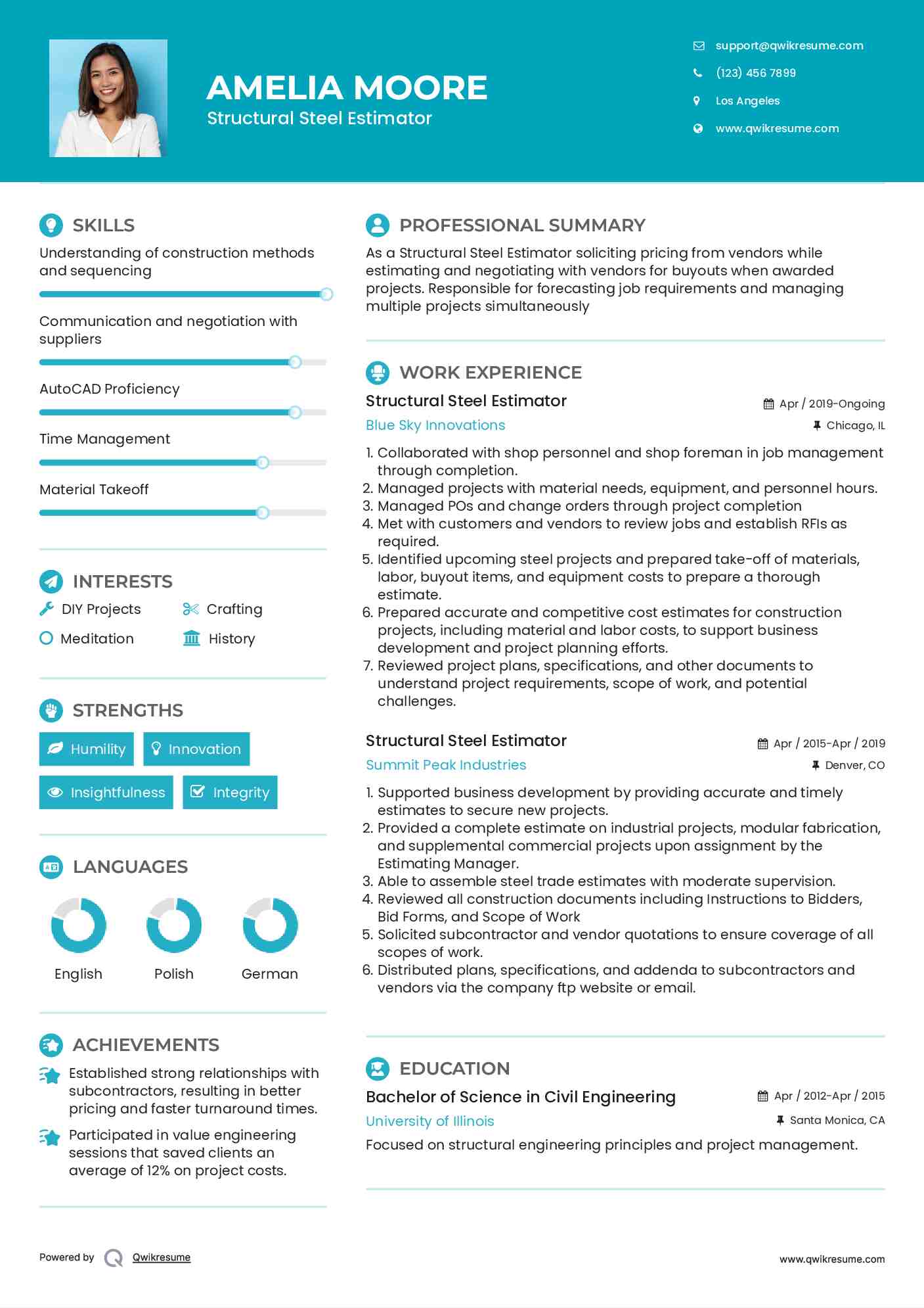 Structural Steel Estimator Resume Template