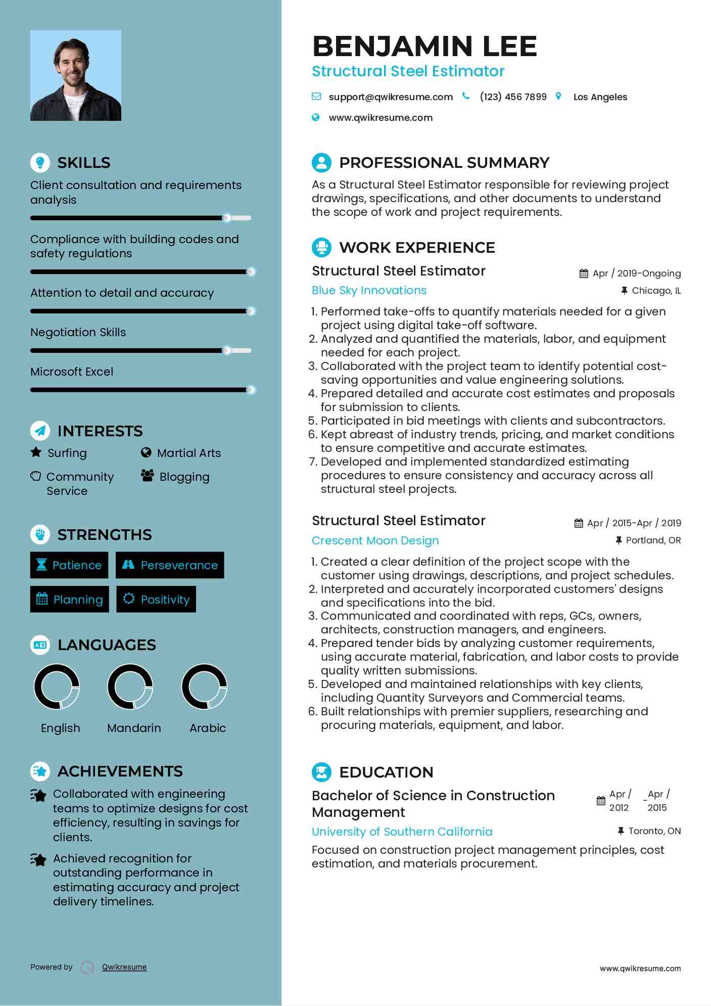 Structural Steel Estimator Resume Format