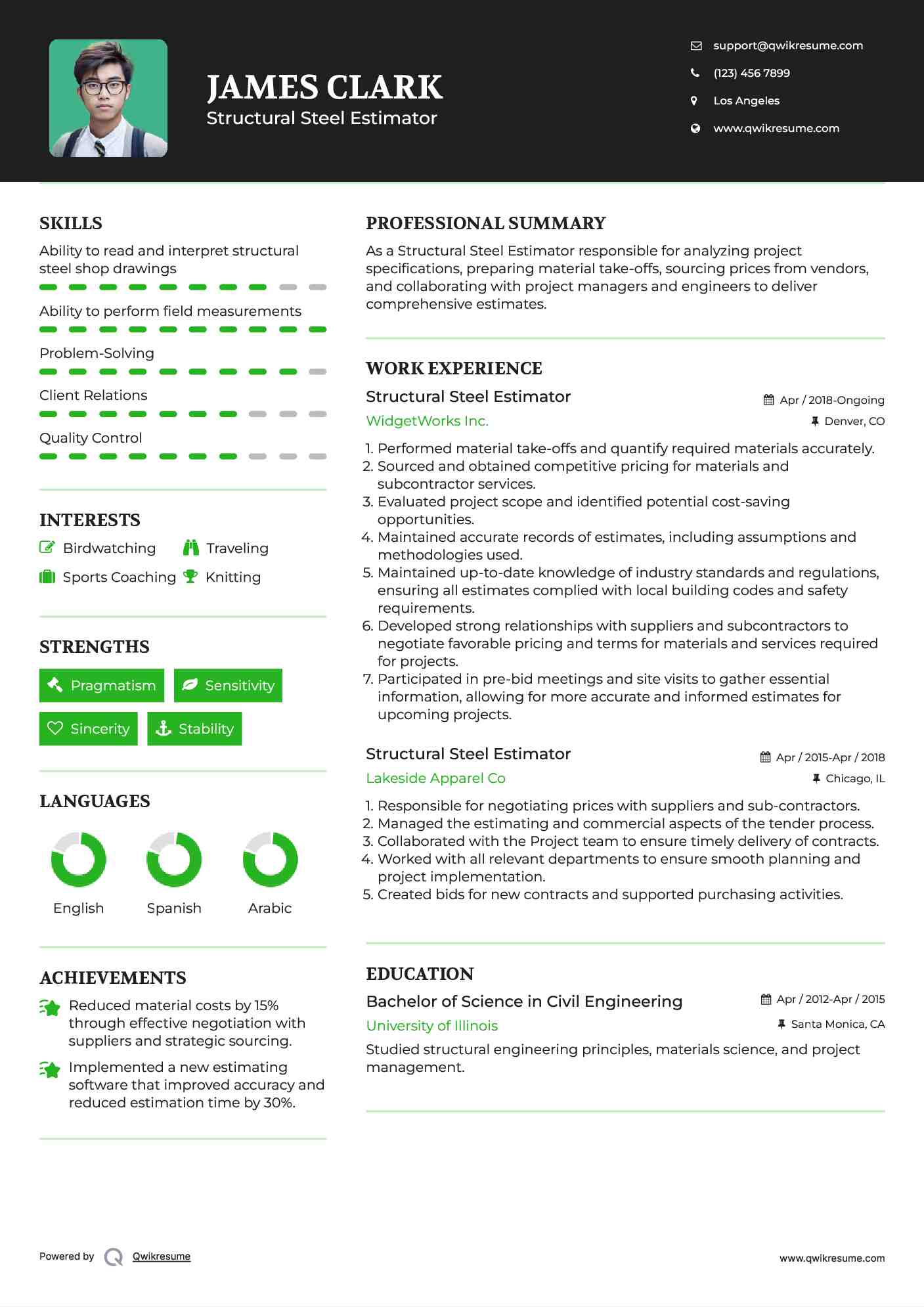 Structural Steel Estimator Resume Model
