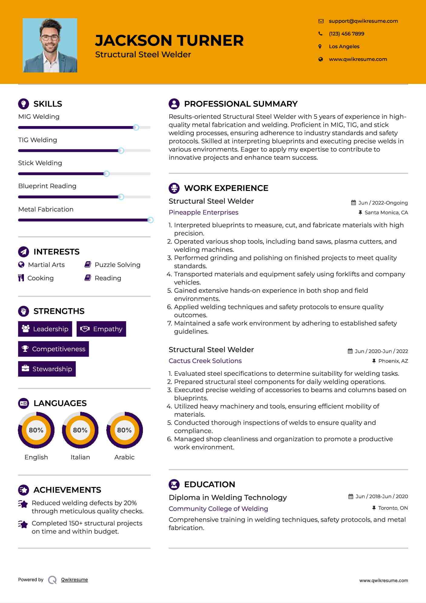 Structural Steel Welder Resume Example