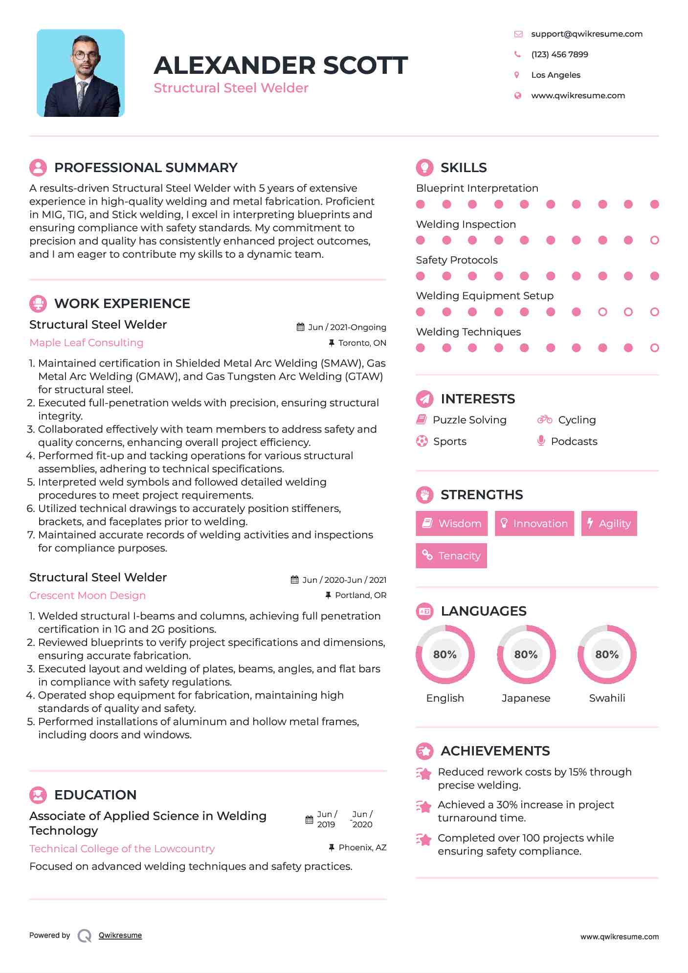 Structural Steel Welder Resume Template