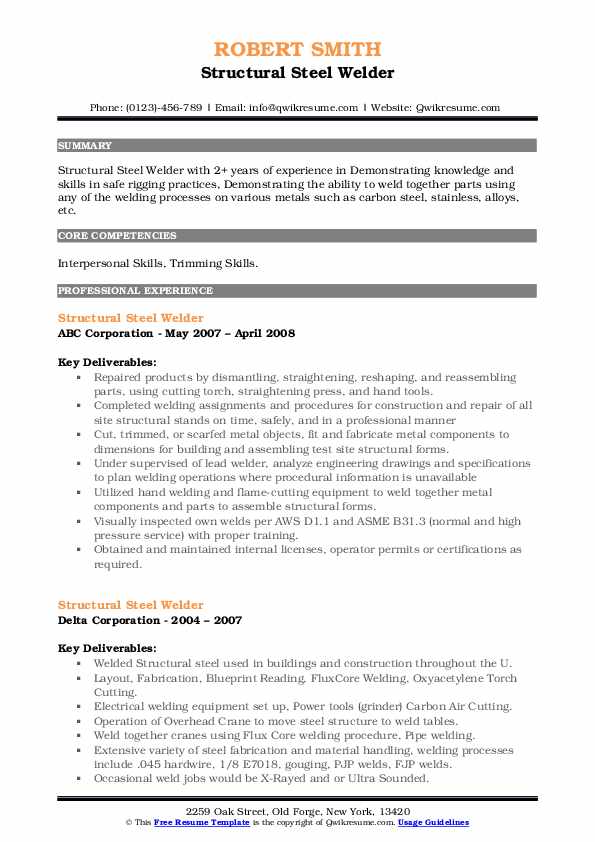 Structural Steel Welder Resume - Structural Steel Welder 1648559117 Pdf