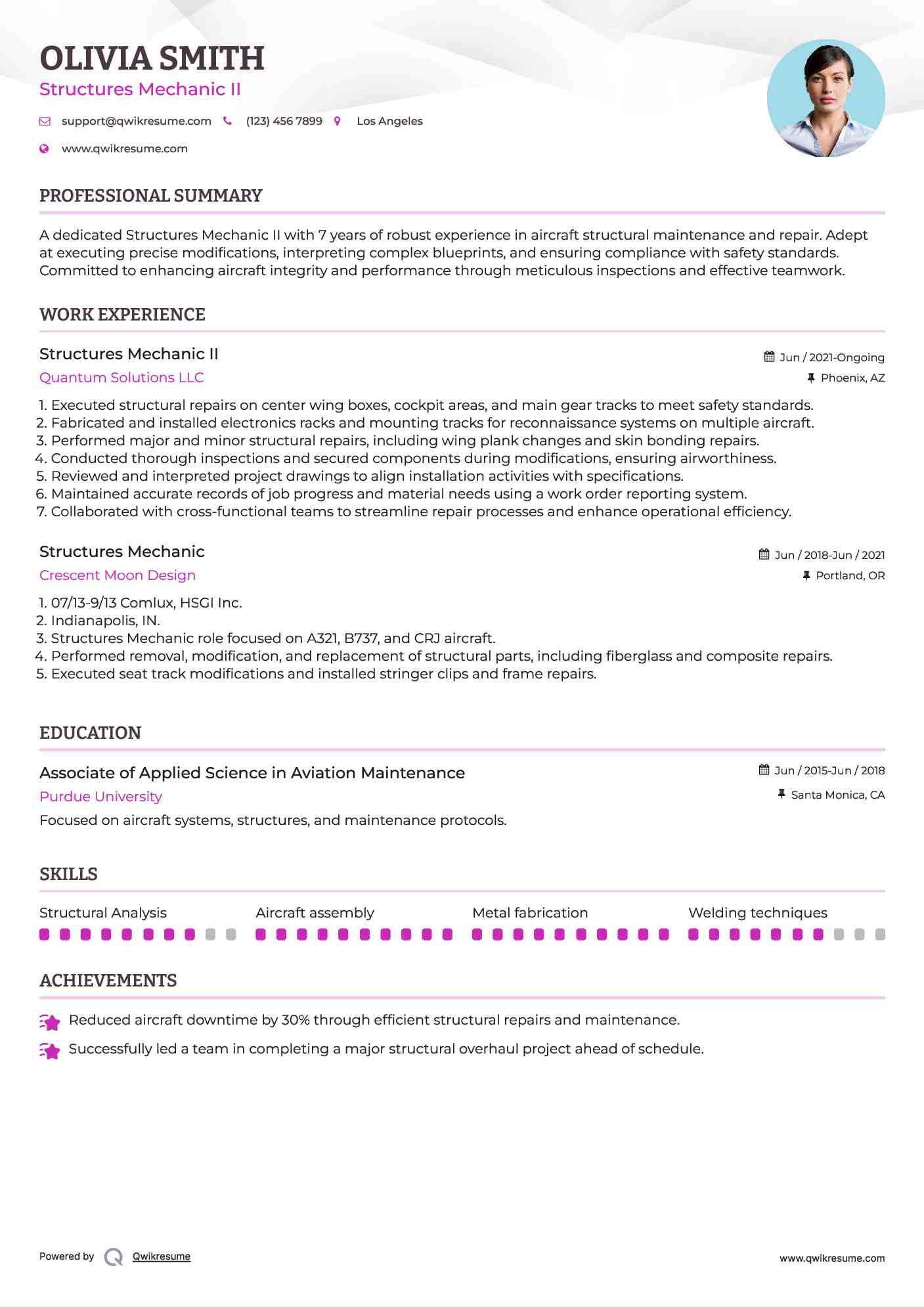 Structures Mechanic II Resume Example
