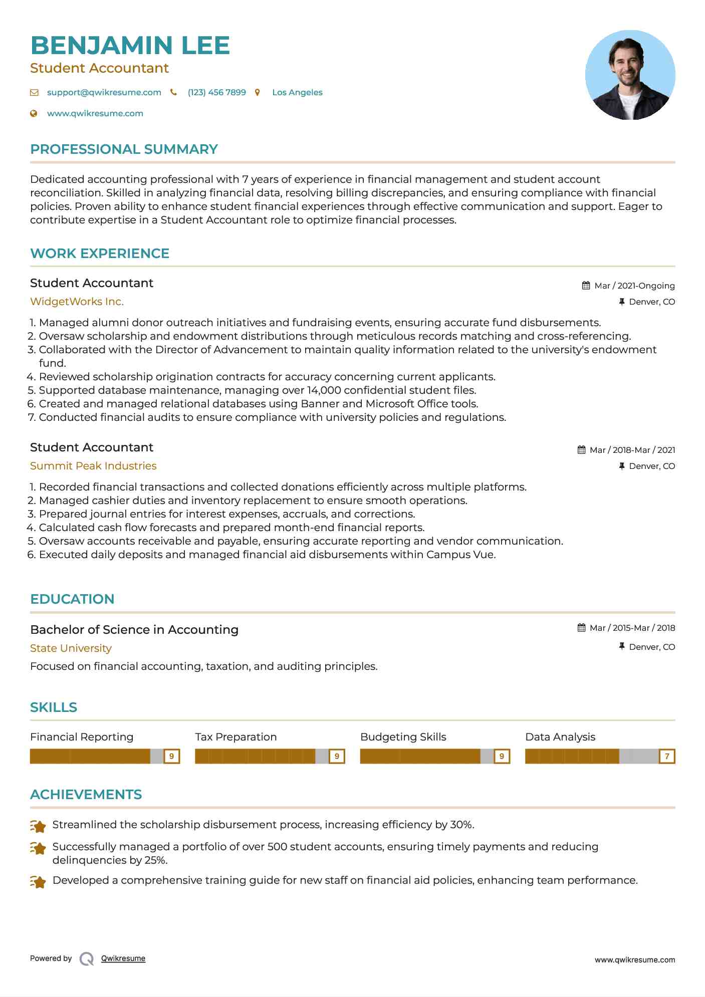 Student Accountant Resume Format