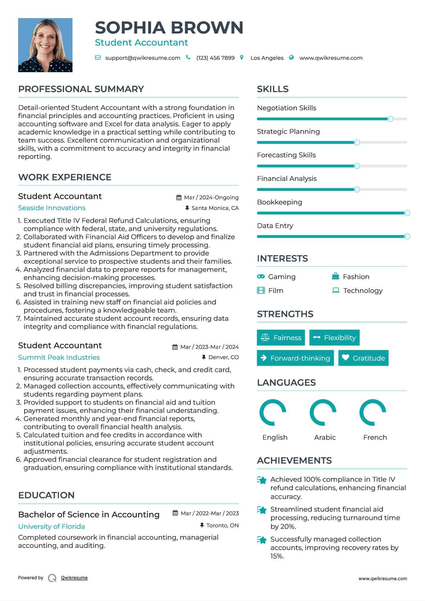 Student Accountant Resume Example