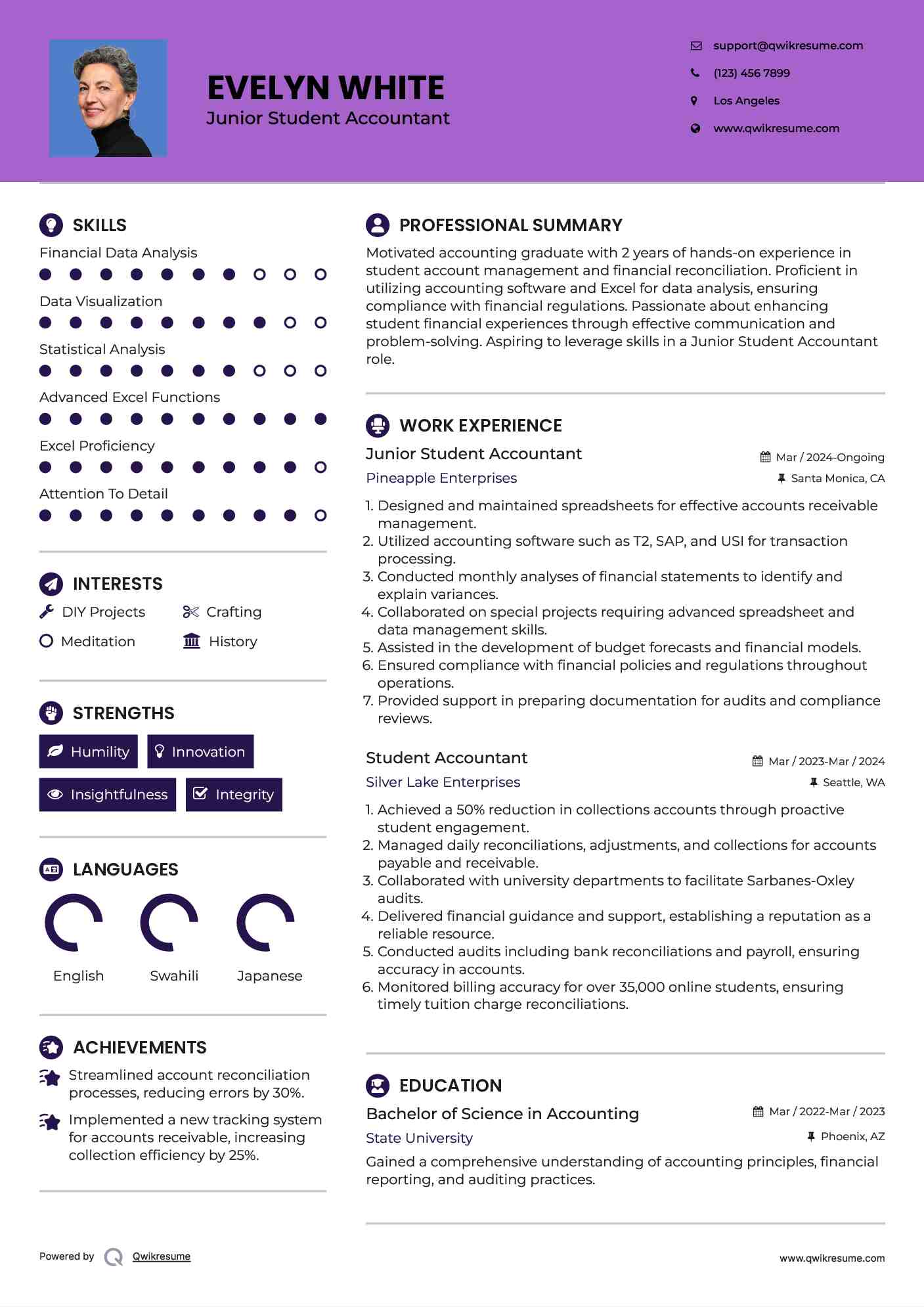 Junior Student Accountant Resume Model
