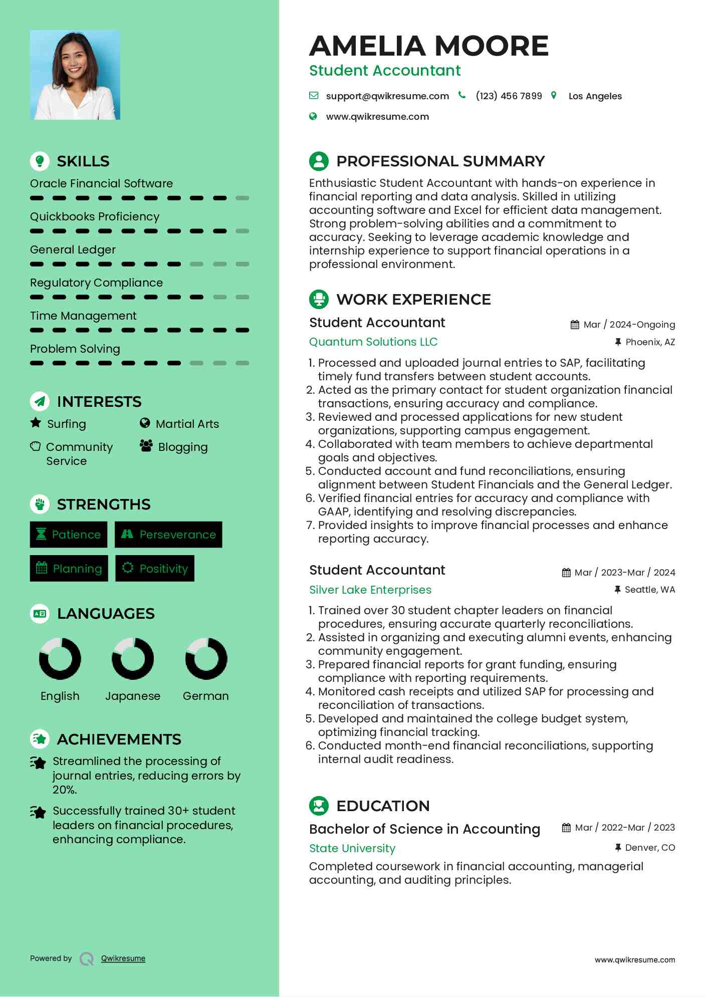 Student Accountant Resume Format