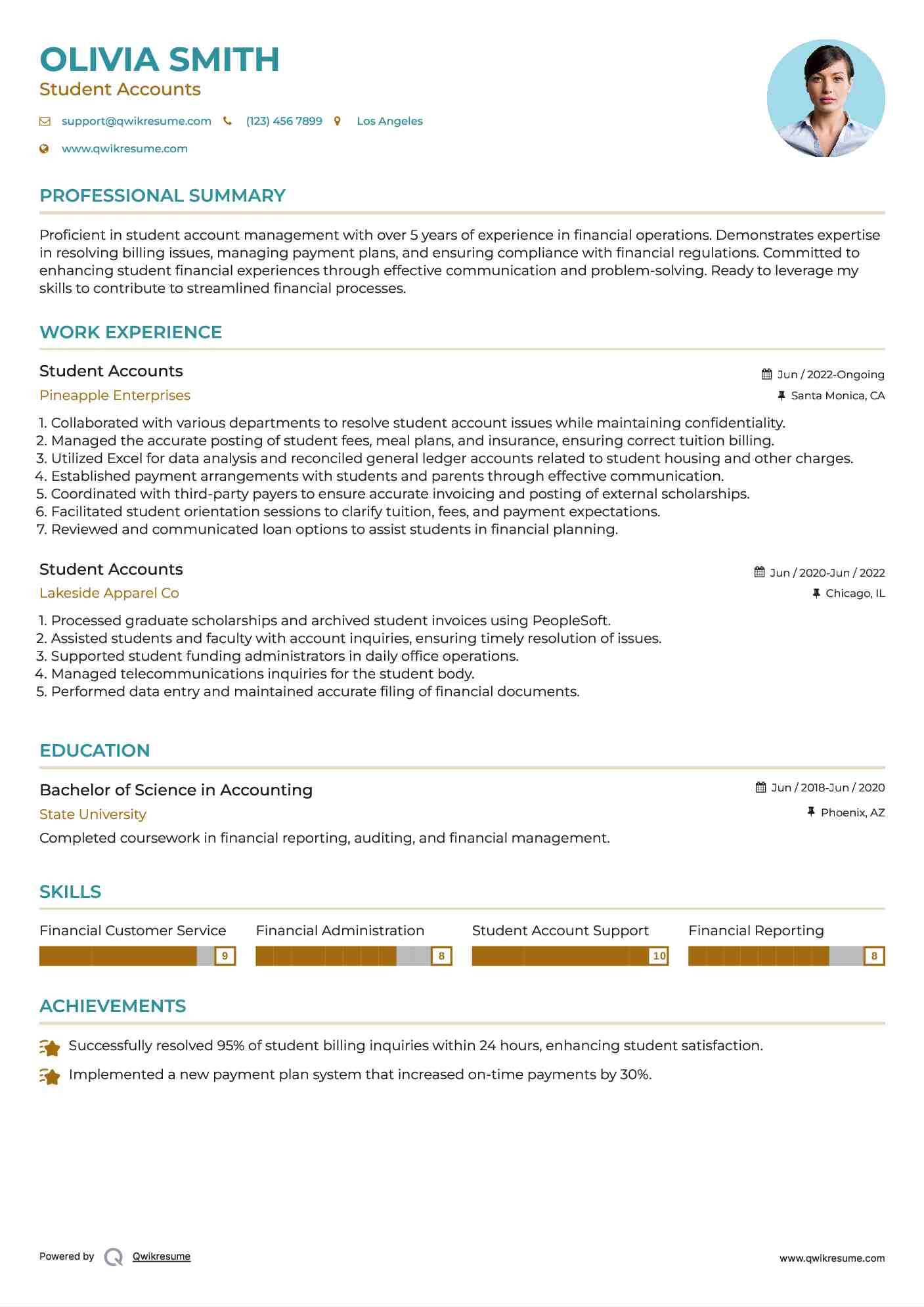 Student Accounts Resume Example