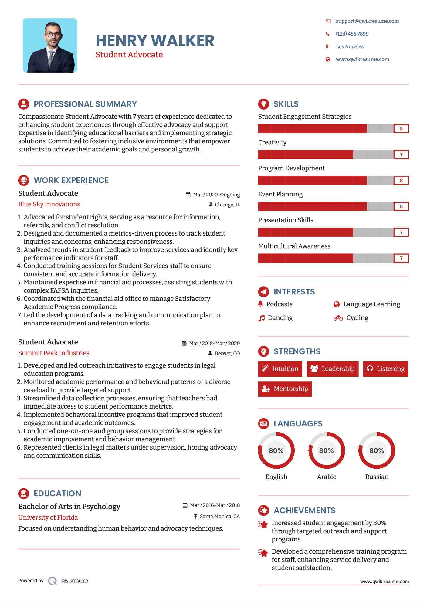 Student Advocate Resume Template
