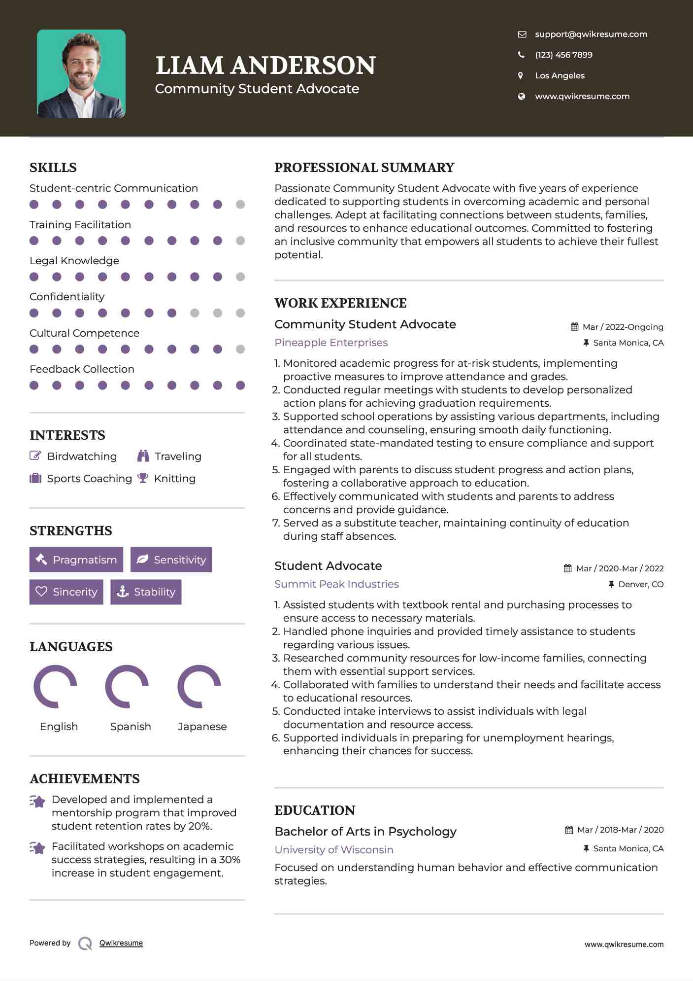 Community Student Advocate Resume Template