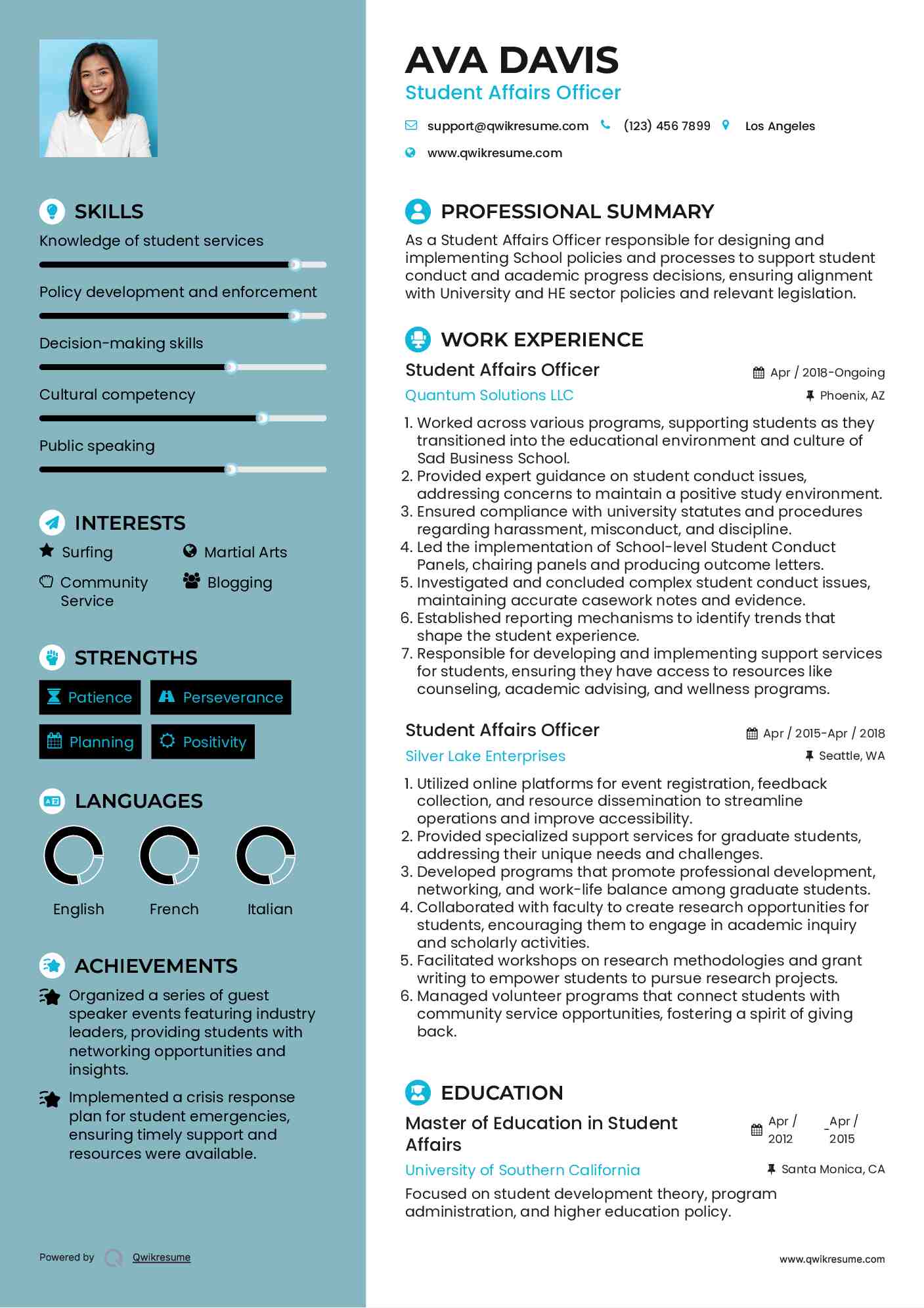 Student Affairs Officer Resume Model