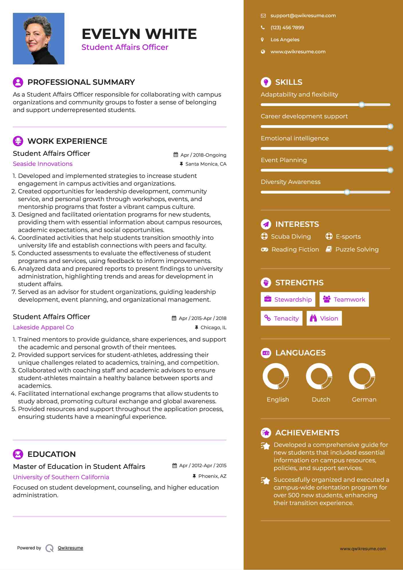 Student Affairs Officer Resume Template