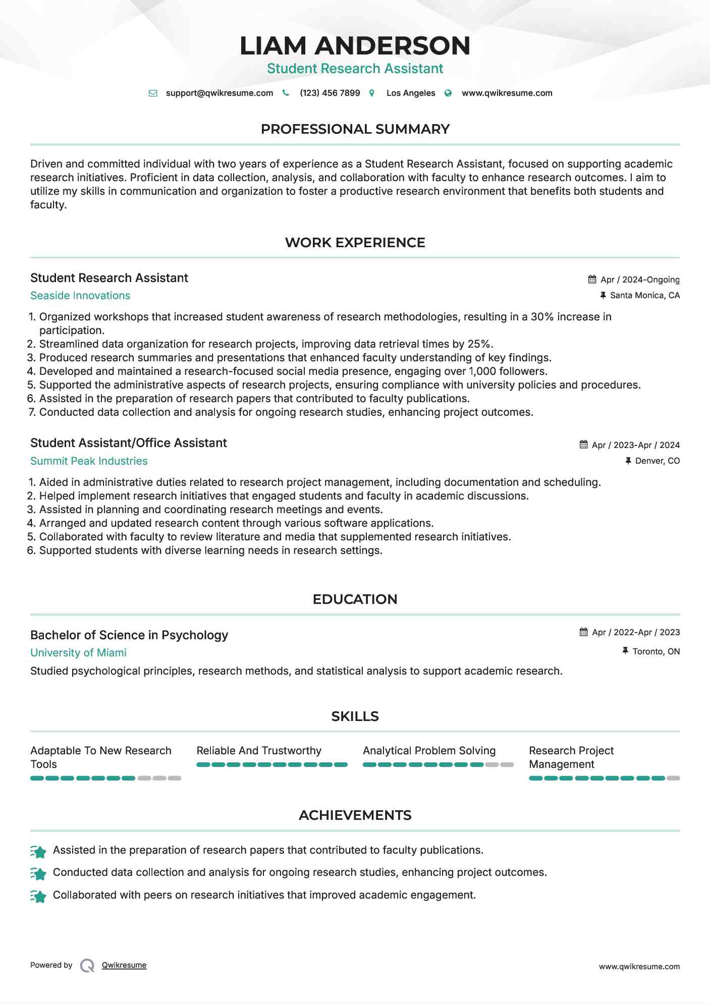 Help Desk/Student Assistant Resume Example