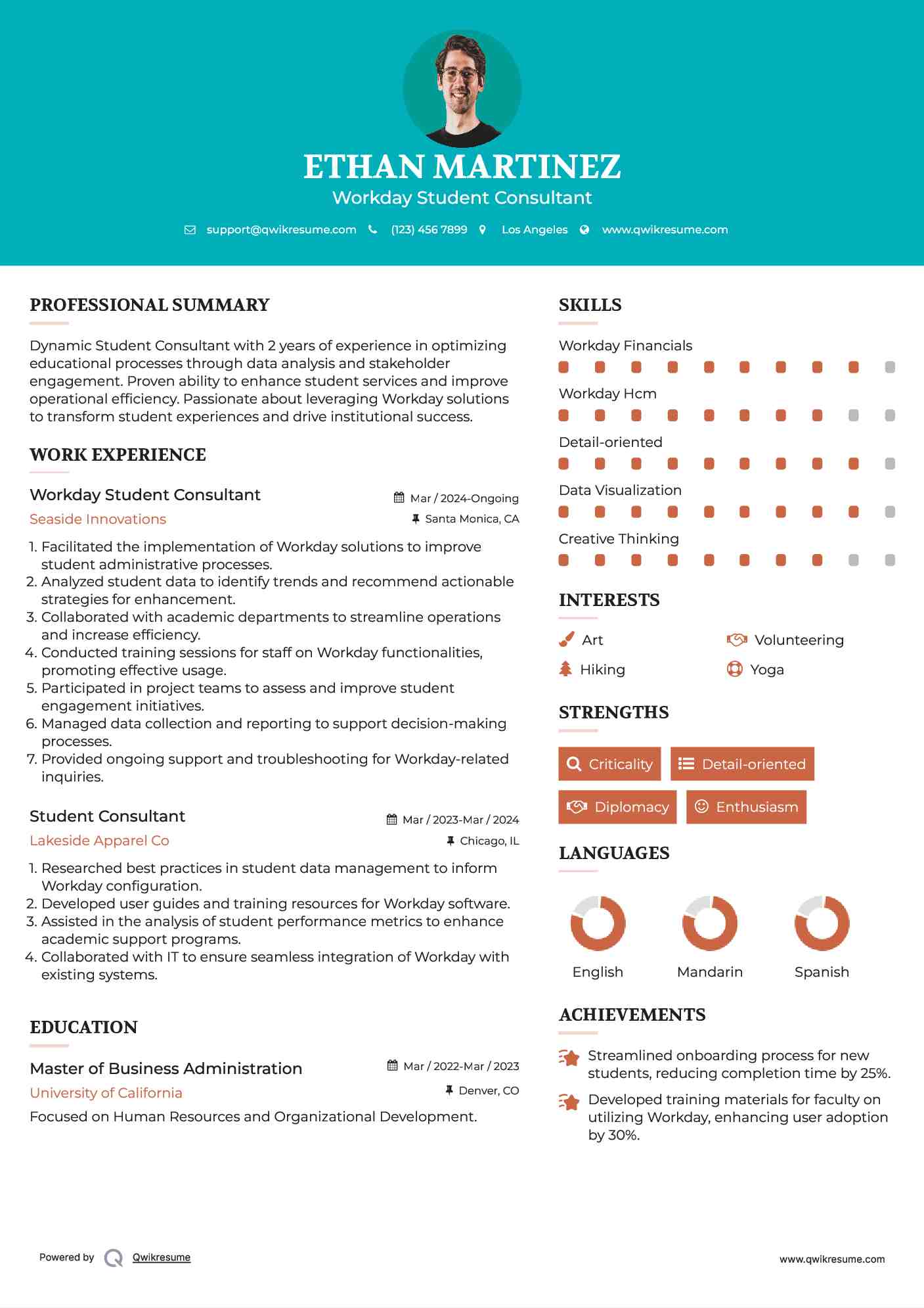 Workday Student Consultant Resume Model