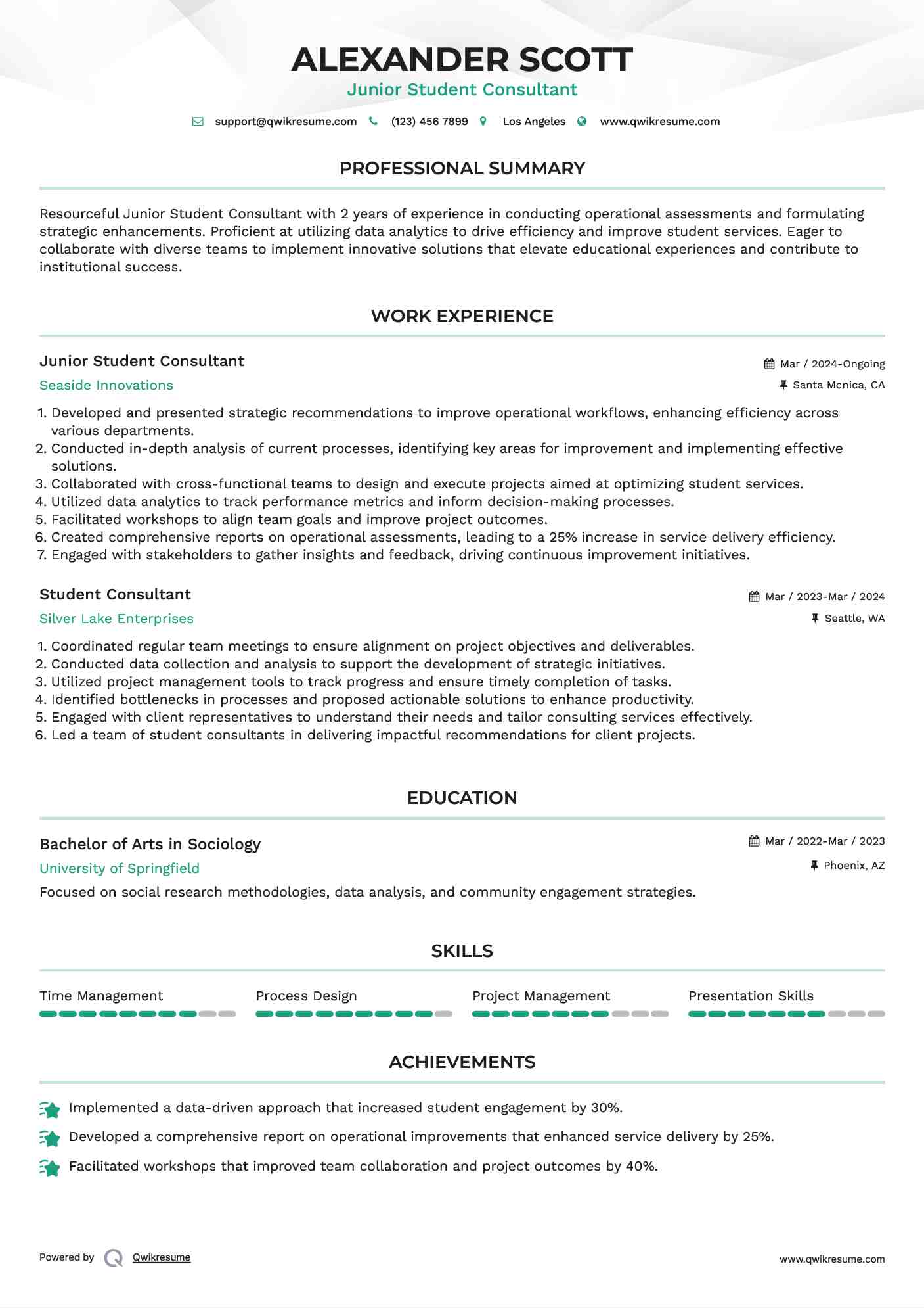 Junior Student Consultant Resume Format