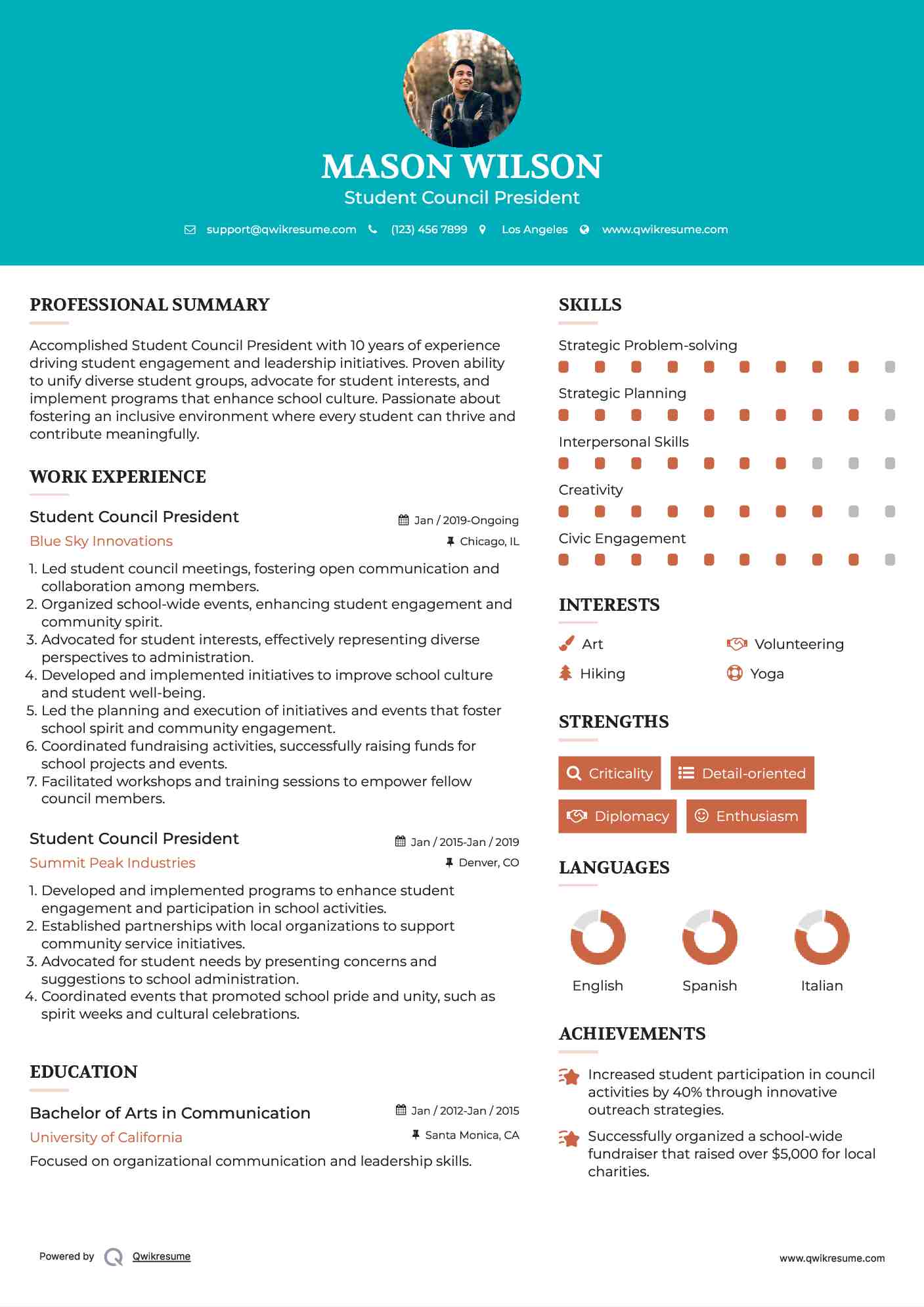 Student Council President Resume Model